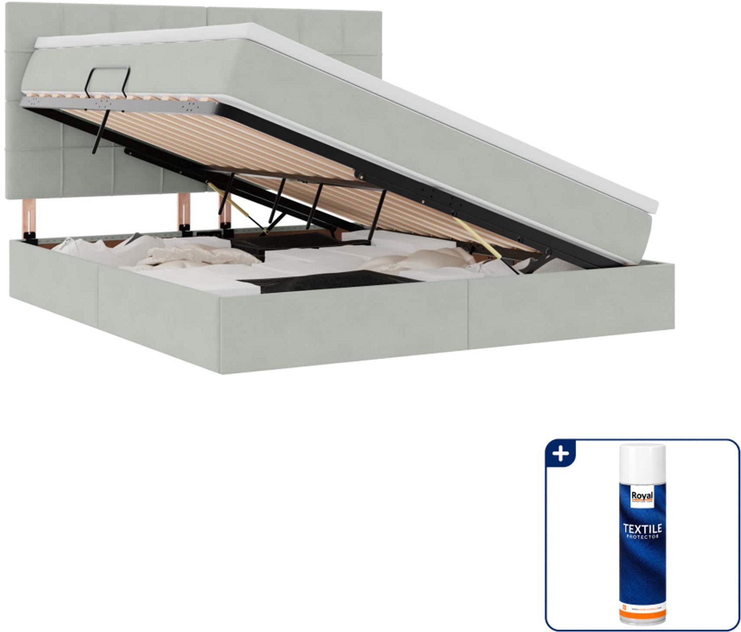 vidaXL Queensize opslagbed met matras 160 x 200 cm - lichtgrijs - Inclusief textielbeschermer 500 ml Zwart