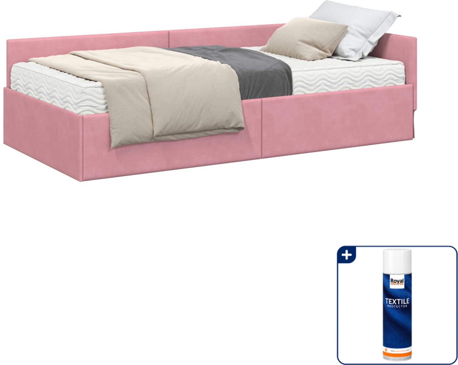 vidaXL hoekbedframe met matras - 80 x 200 cm - fluweel - roze - Inclusief textielbeschermer 500 ml Bruin