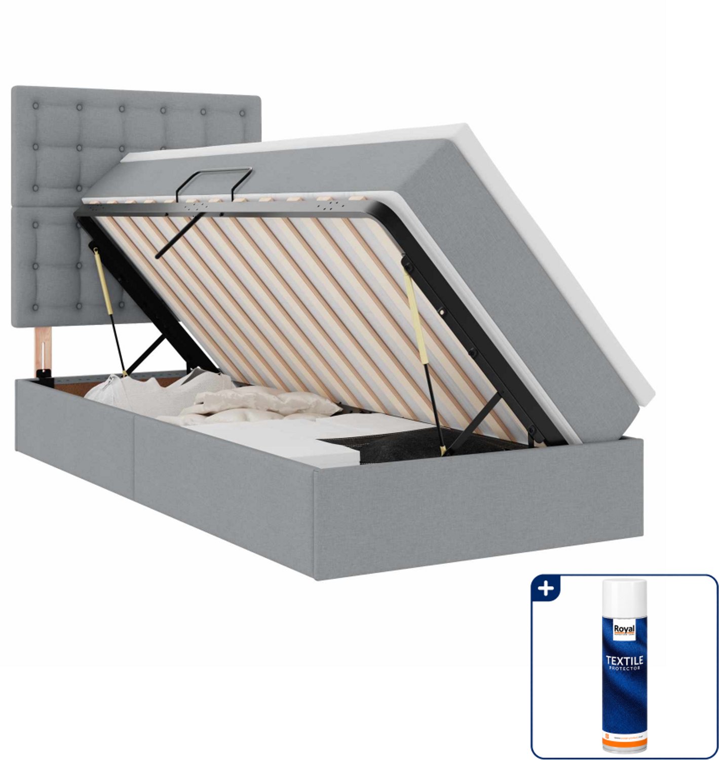 vidaXL LED opslagbed met matras - 90 x 190 cm - lichtgrijs - Inclusief textielbeschermer 500 ml Groen