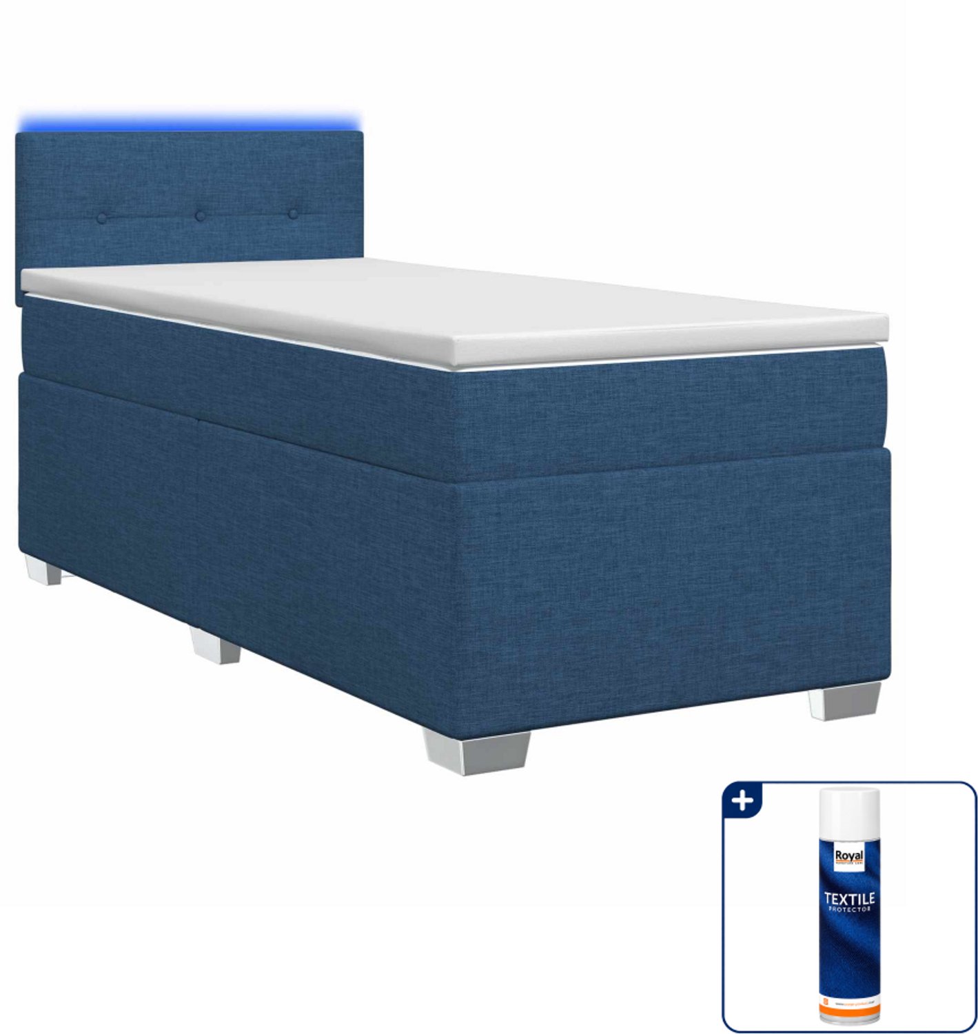 vidaXL boxspring met matras en led - 100 x 200 cm - blauw - Inclusief textielbeschermer 500 ml