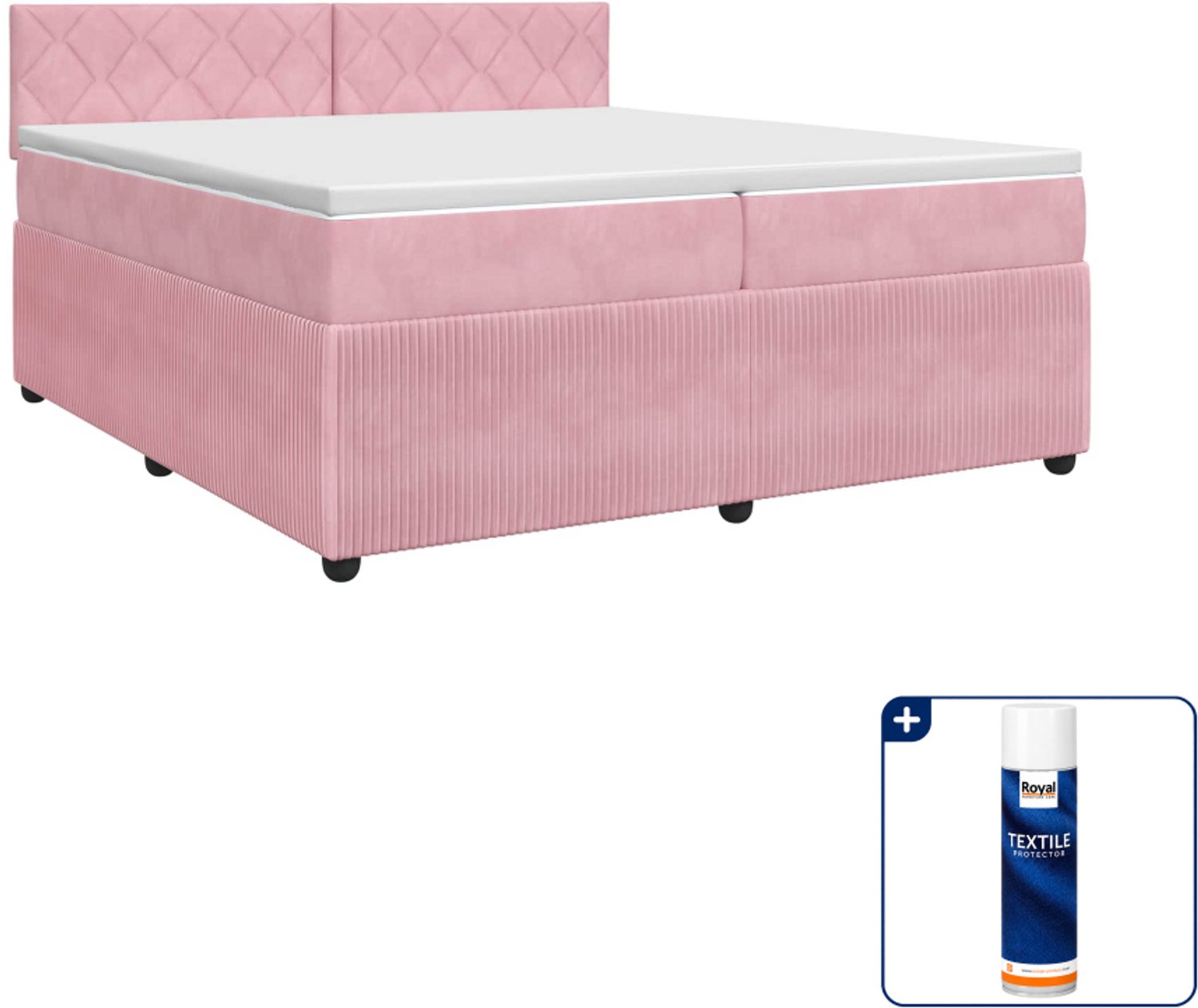 vidaXL boxspringbed met matras - 200 x 200 cm - fluweel - roze - Inclusief textielbeschermer 500 ml