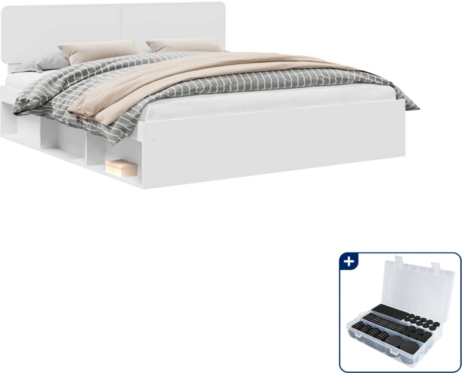vidaXL bedframe - 200 x 200 cm - wit - Inclusief antikrasvilt 177-delig Bruin