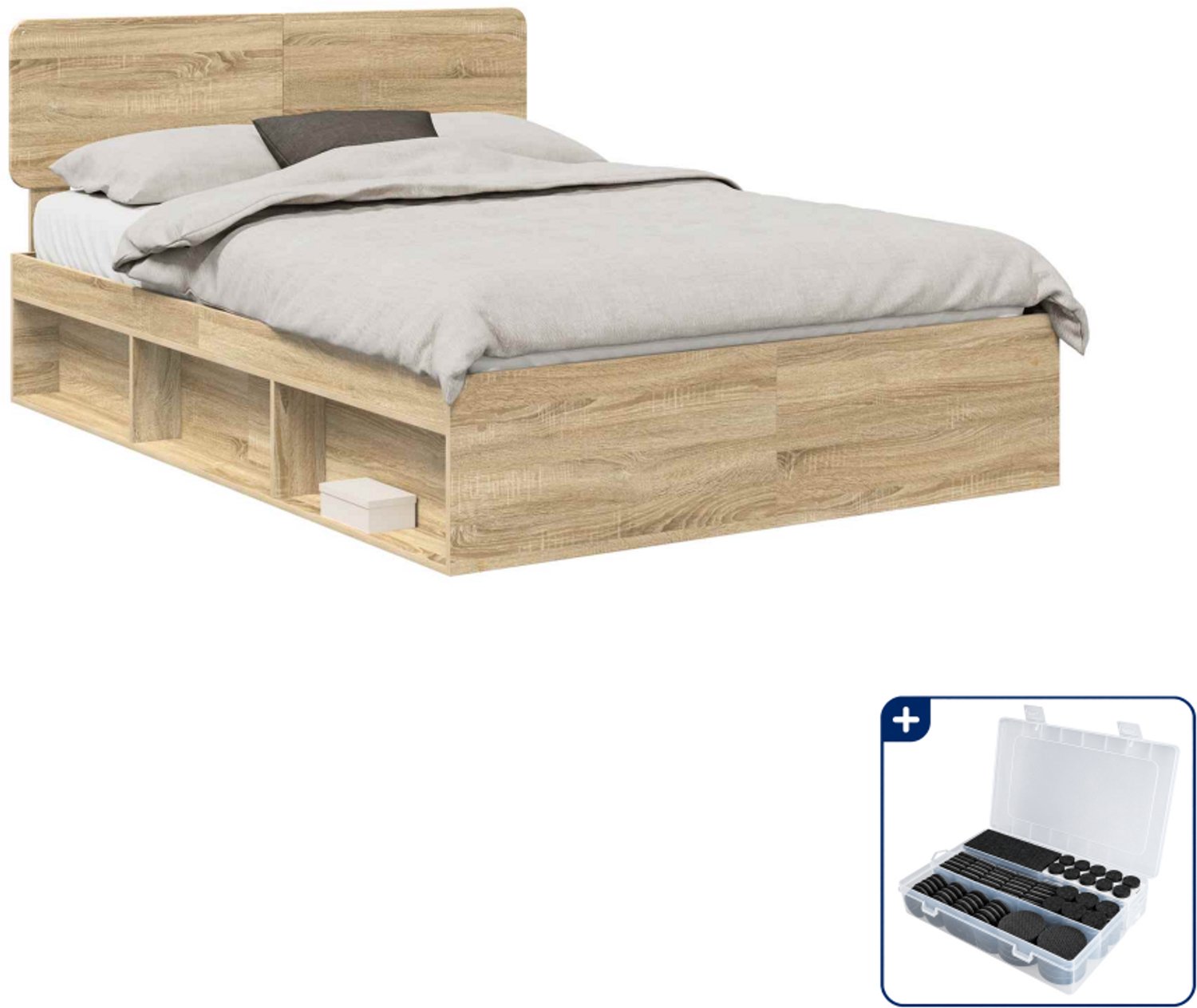 vidaXL bedframe - Small double - 140 x 200 cm - sonoma eiken - Inclusief antikrasvilt 177-delig Bruin