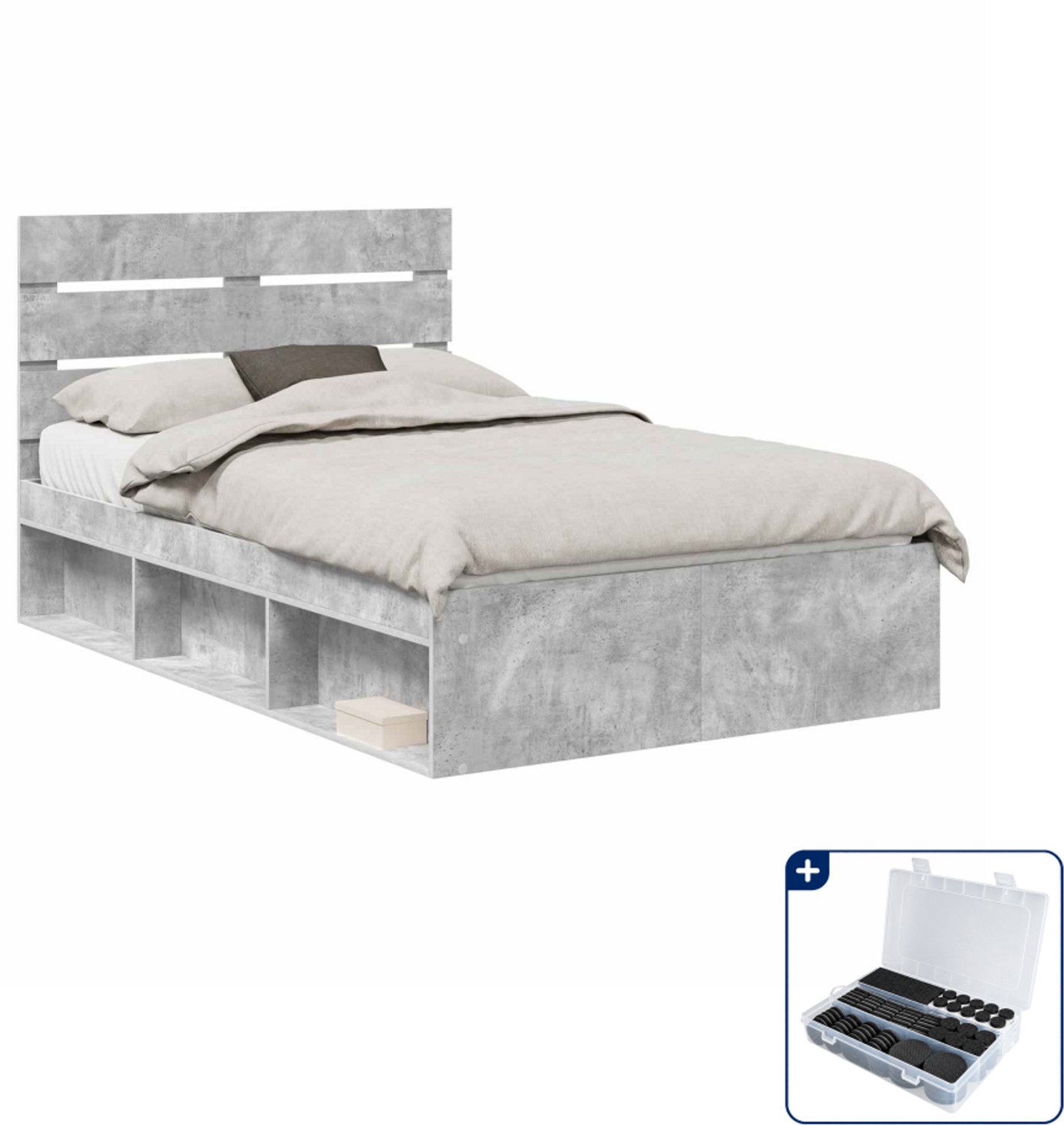 vidaXL bedframe 135 x 190 cm - bewerkt hout en grenenhout - grijs - Inclusief antikrasvilt 177-delig Bruin