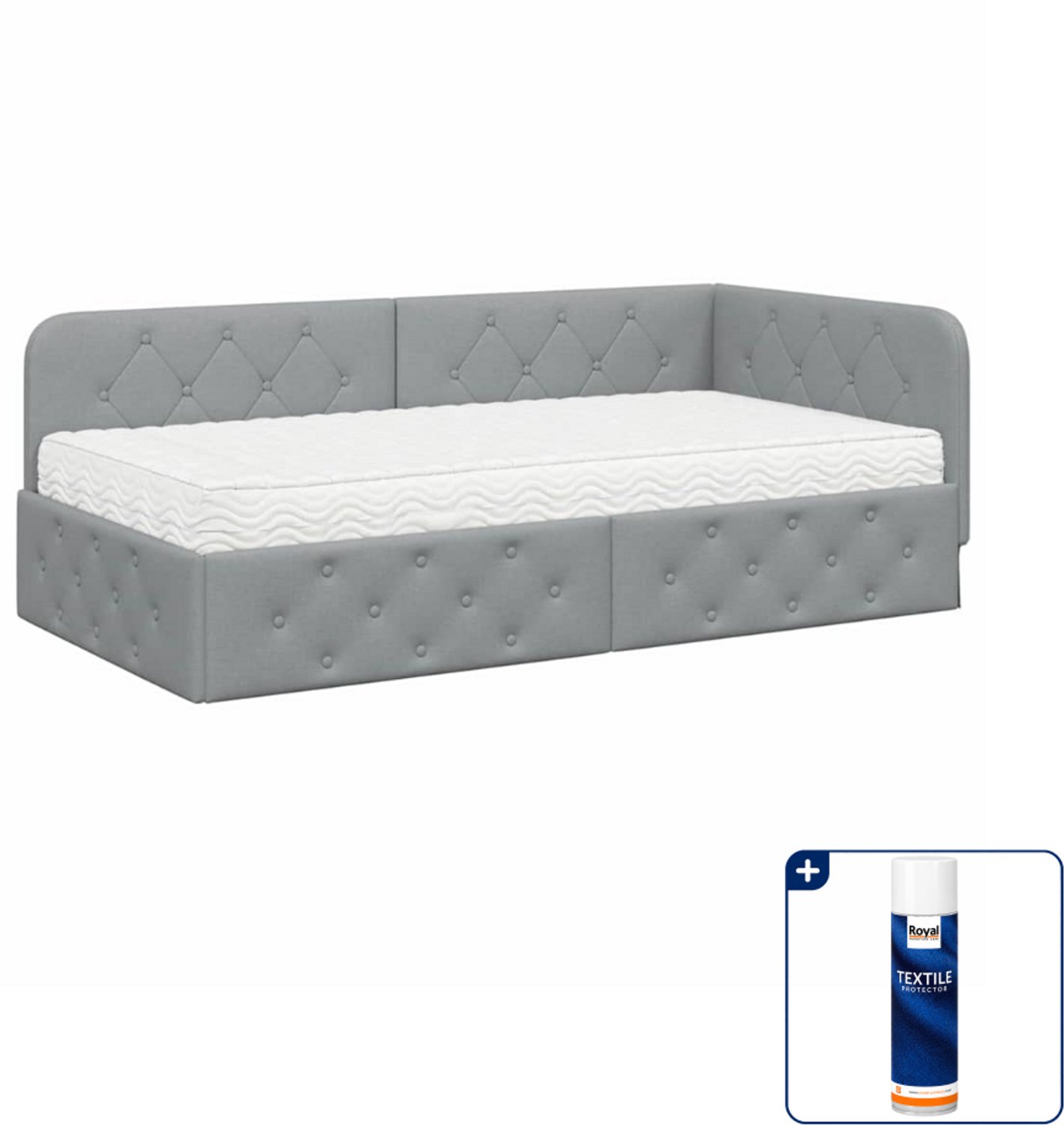 vidaXL hoekbedframe - 100 x 200 cm - stof - lichtgrijs - Inclusief textielbeschermer 500 ml