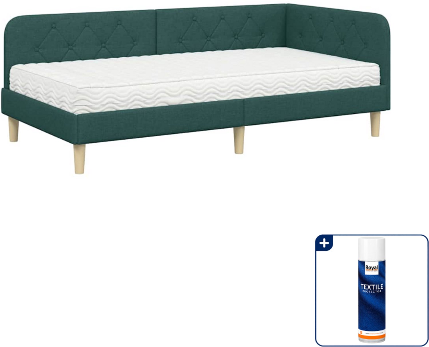 vidaXL hoekbed met matras - 90 x 200 cm - stof - donkergroen - Inclusief textielbeschermer 500 ml Lichtgrijs