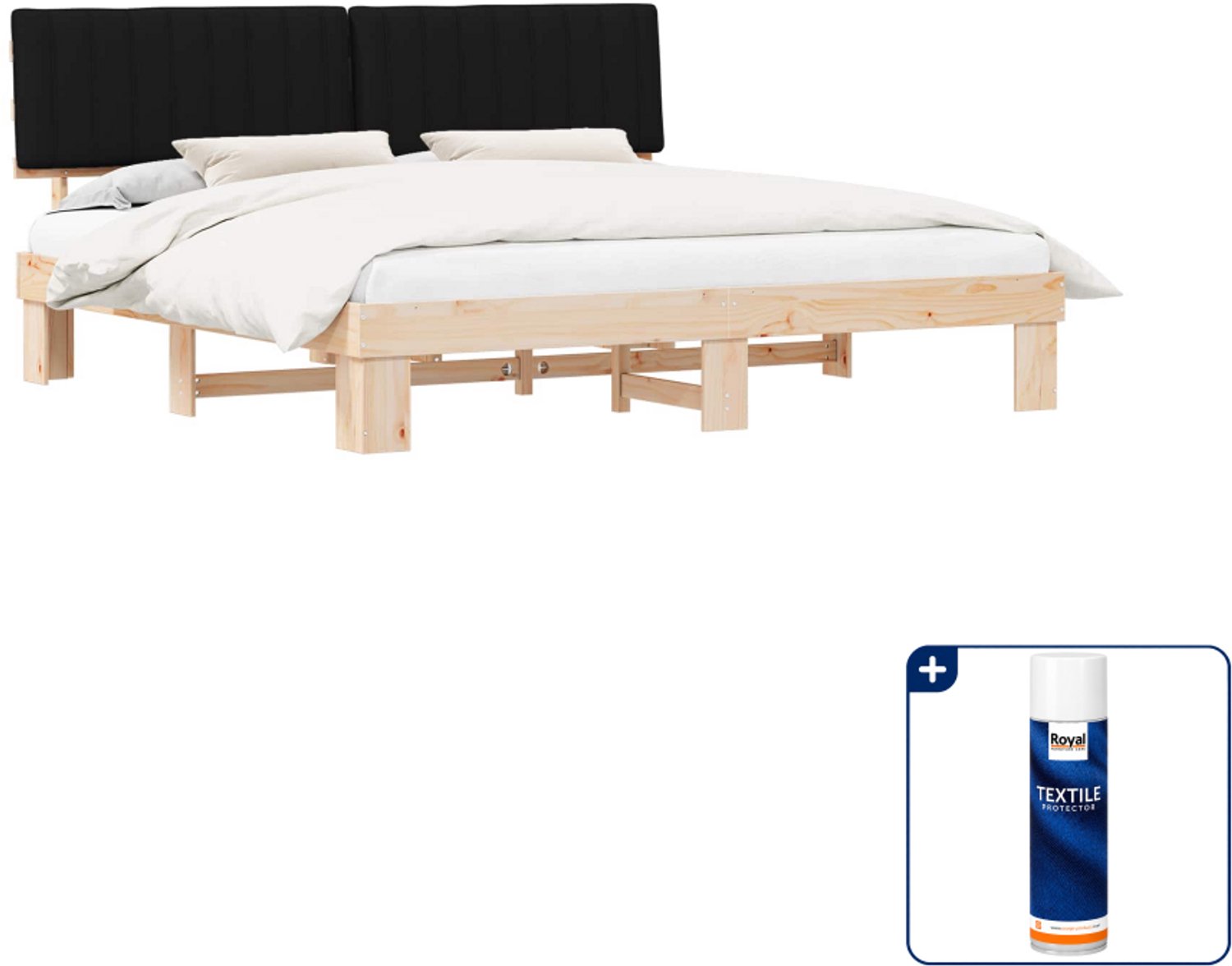 vidaXL bedframe - 200 x 200 cm - massief grenenhout - zwart - Inclusief textielbeschermer 500 ml Wit