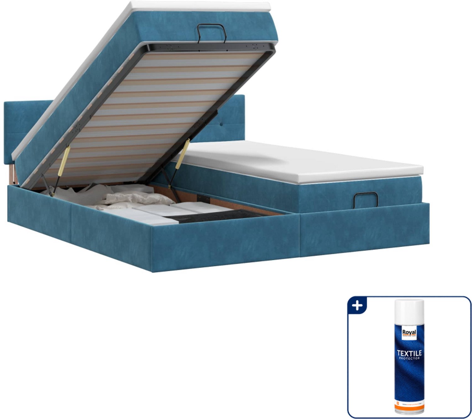 vidaXL ottoman bed set - queensize - 160 x 200 cm - donkerblauw - Inclusief textielbeschermer 500 ml