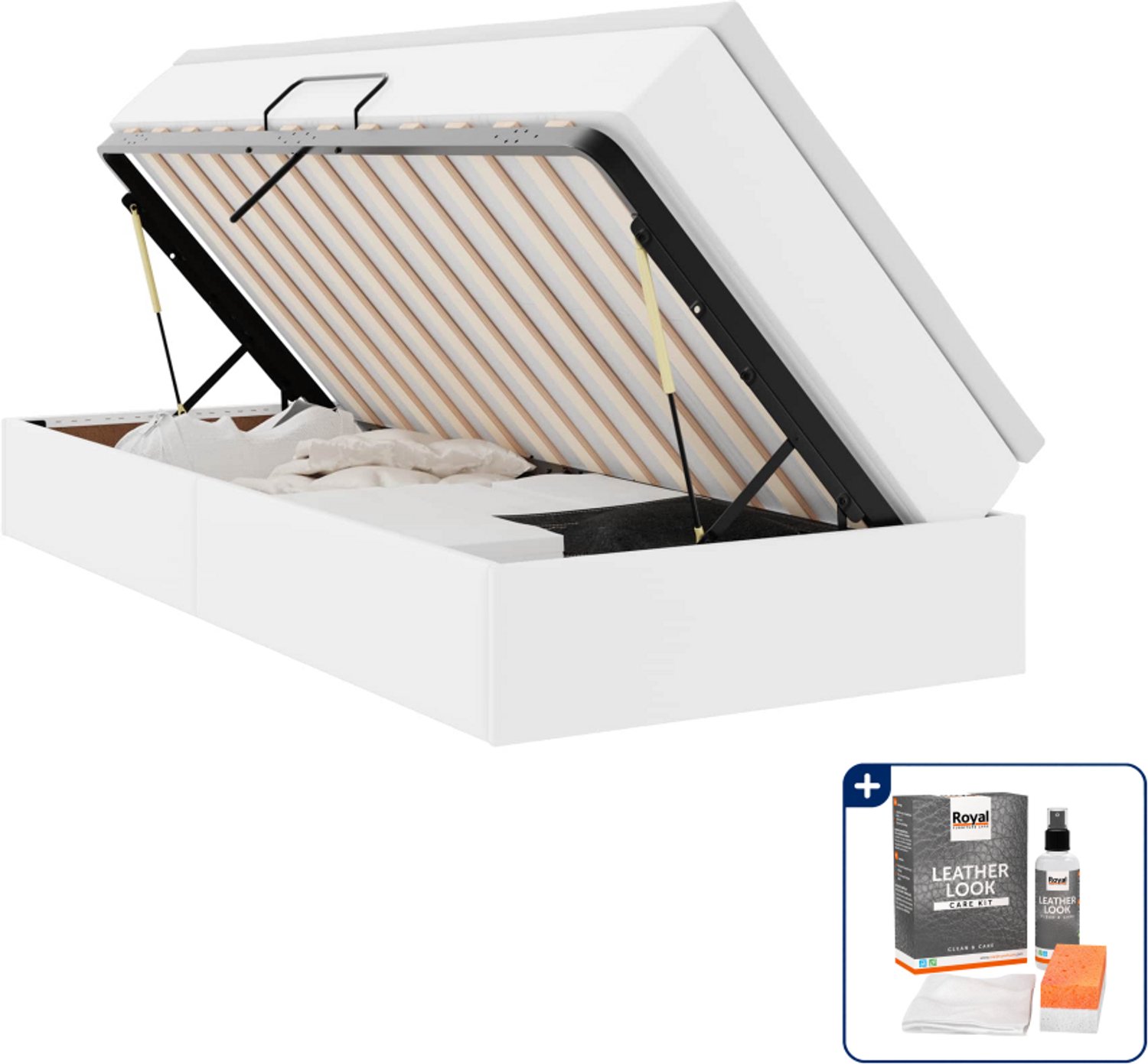 vidaXL opbergbed met matras - 90 x 200 cm - kunstleer - wit - Inclusief onderhoudsset voor kunstleer 150 ml