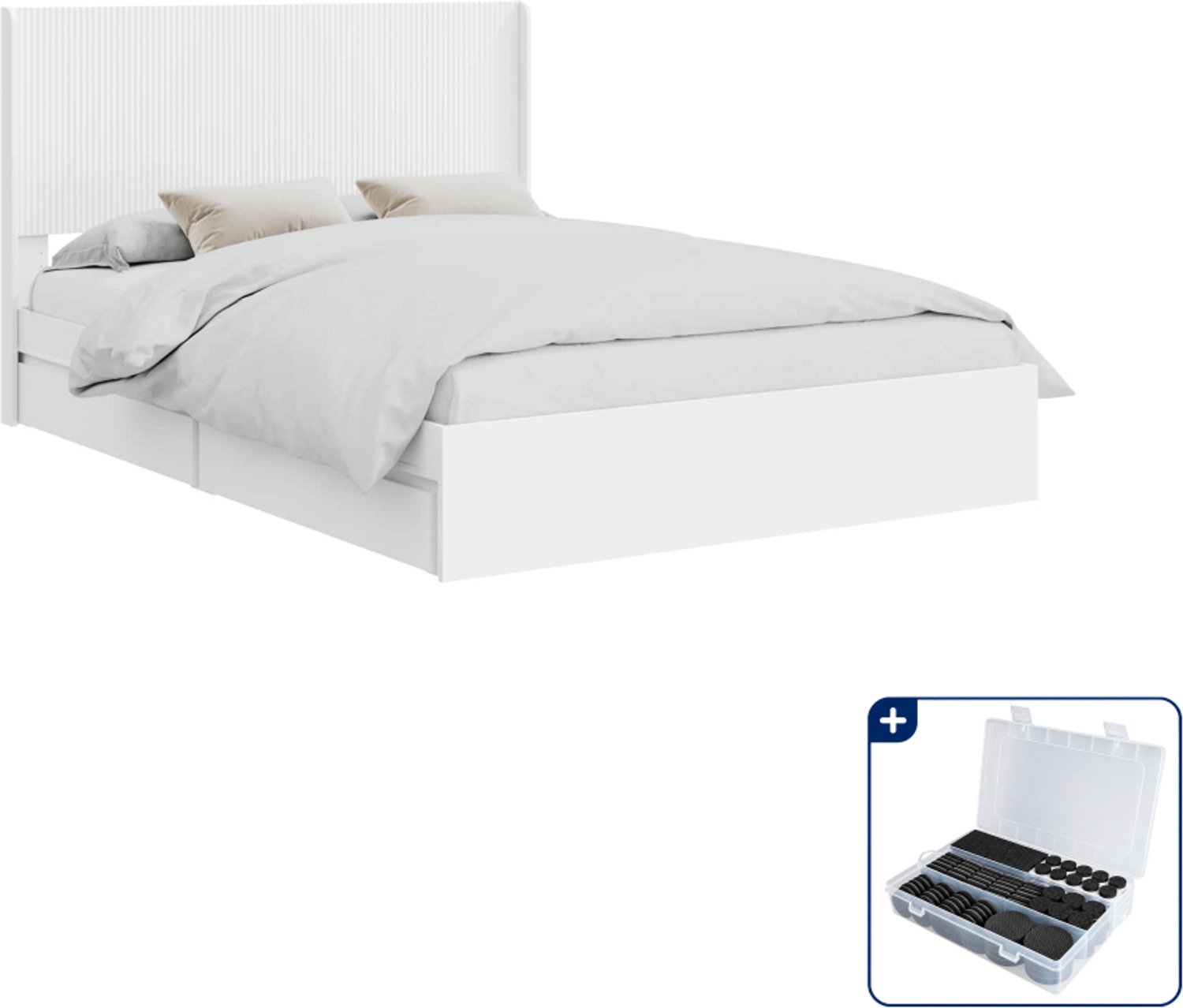 vidaXL bedframe met opbergruimte en hoofdbord - Small double - wit - Inclusief antikrasvilt 177-delig