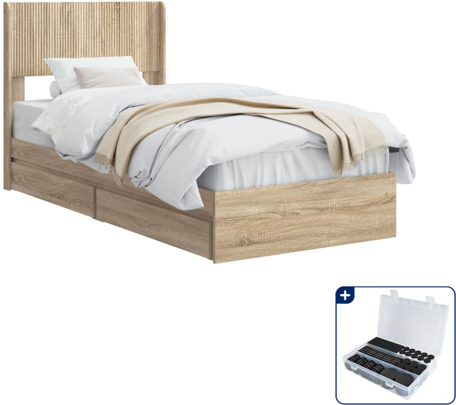 vidaXL bedframe met opbergruimte - 90 x 190 cm - sonoma eiken - Inclusief antikrasvilt 177-delig