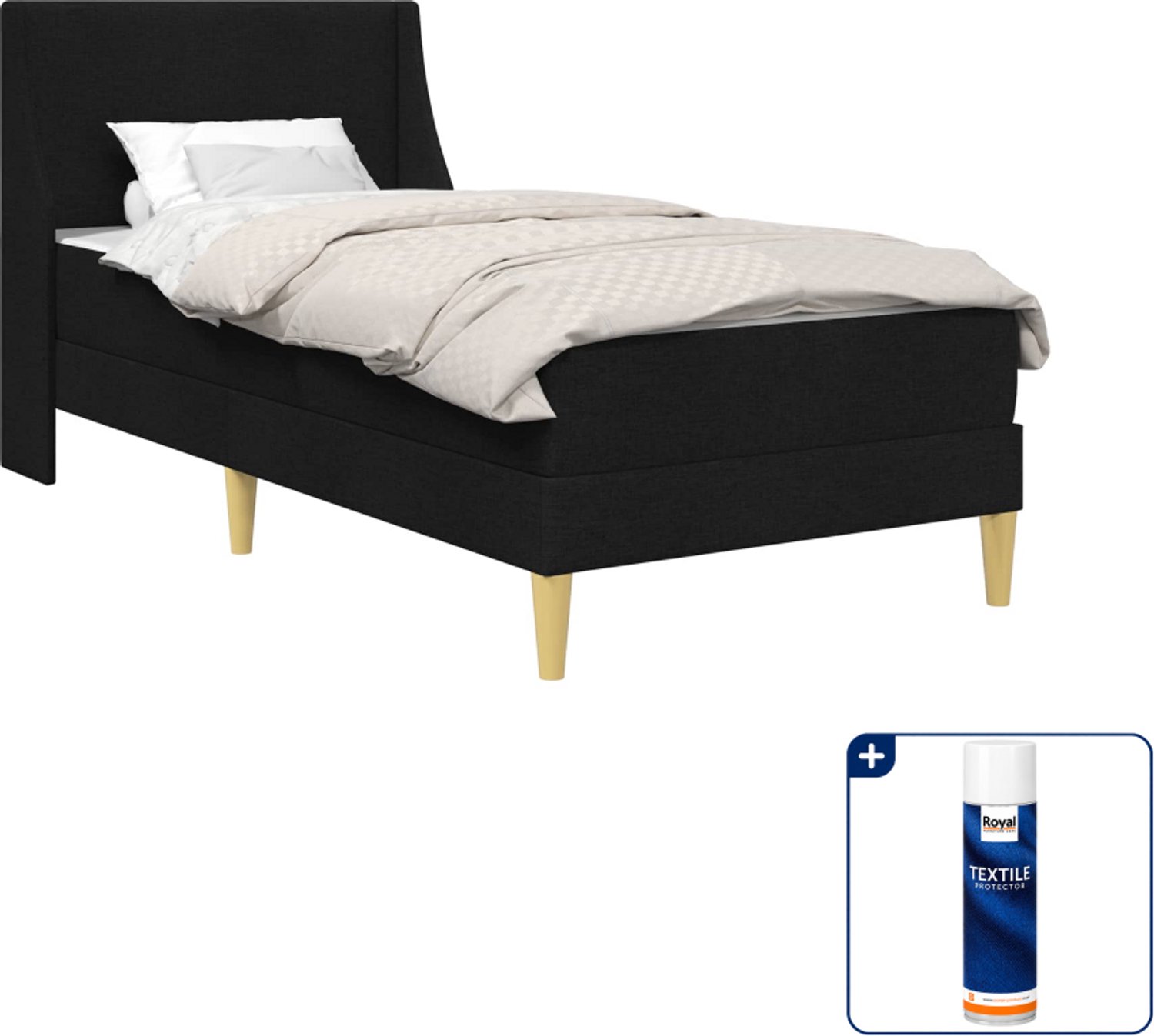 vidaXL Bed met matras - 80 x 200 cm - zwart - Inclusief textielbeschermer 500 ml