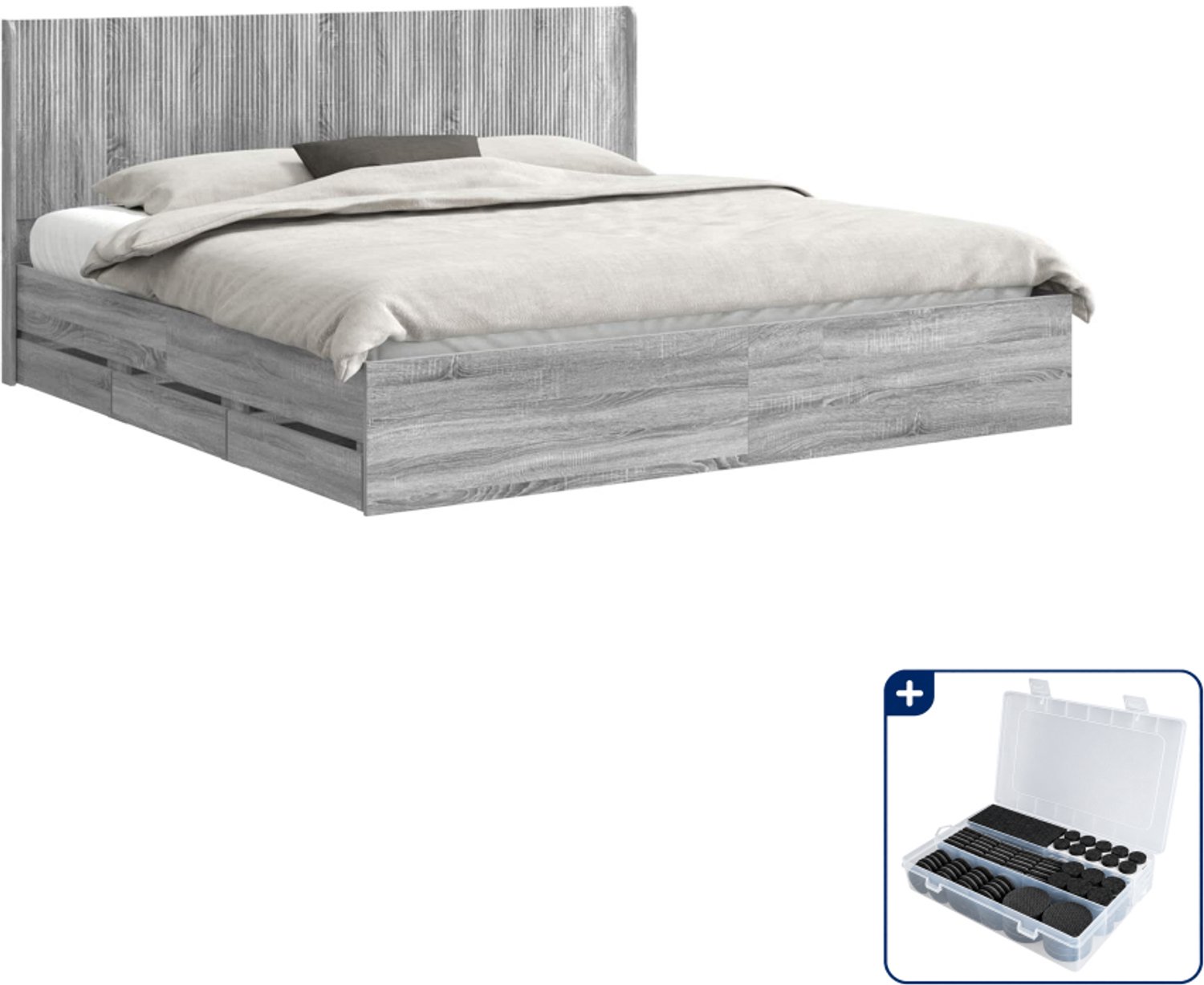 vidaXL Bedframe met opbergruimte en hoofdbord - 186,5 x 203 cm - grijs - Inclusief antikrasvilt 177-delig