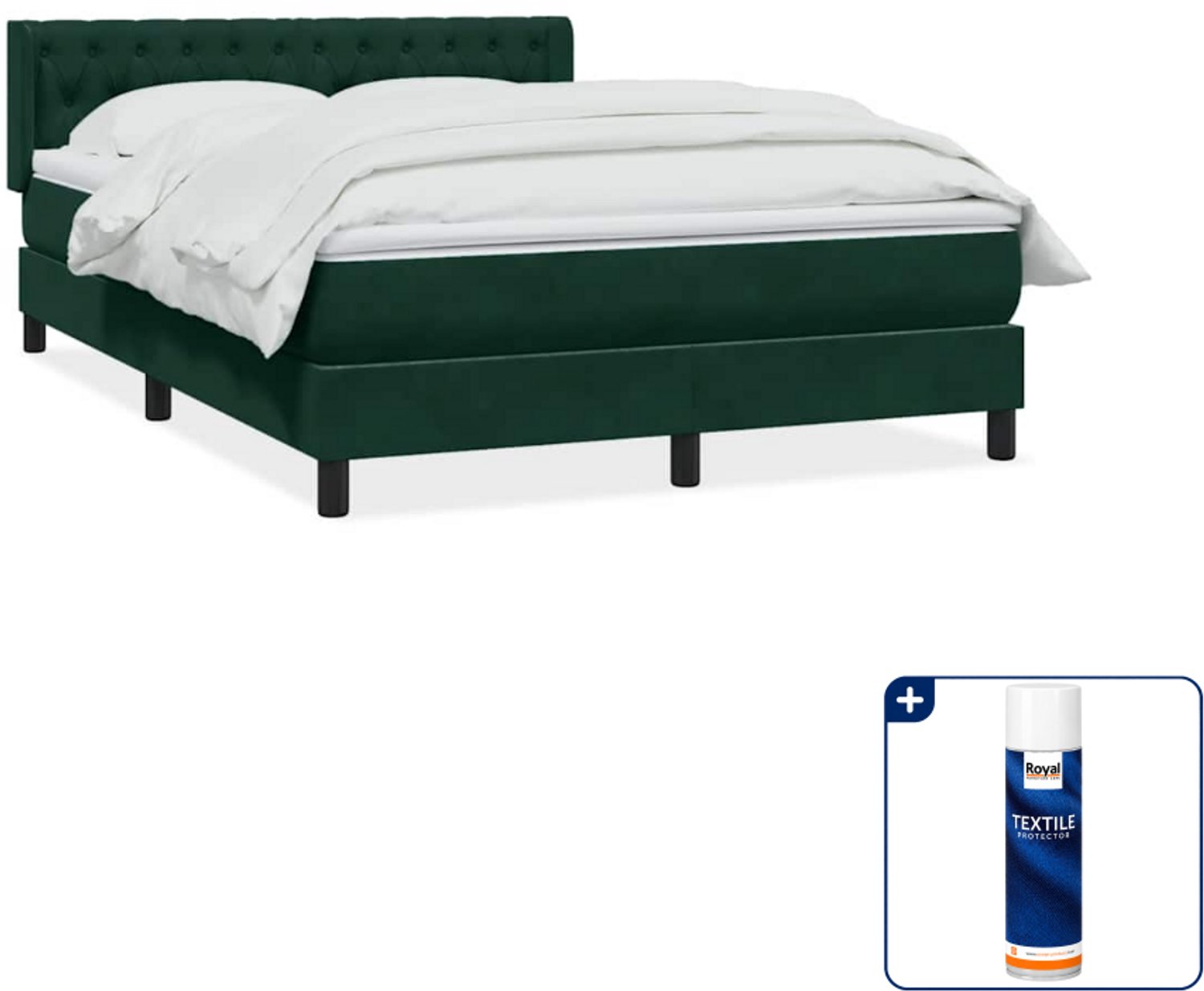 vidaXL Queensize boxspring - 160 x 220 cm - fluweel - donkergroen - Inclusief textielbeschermer 500 ml
