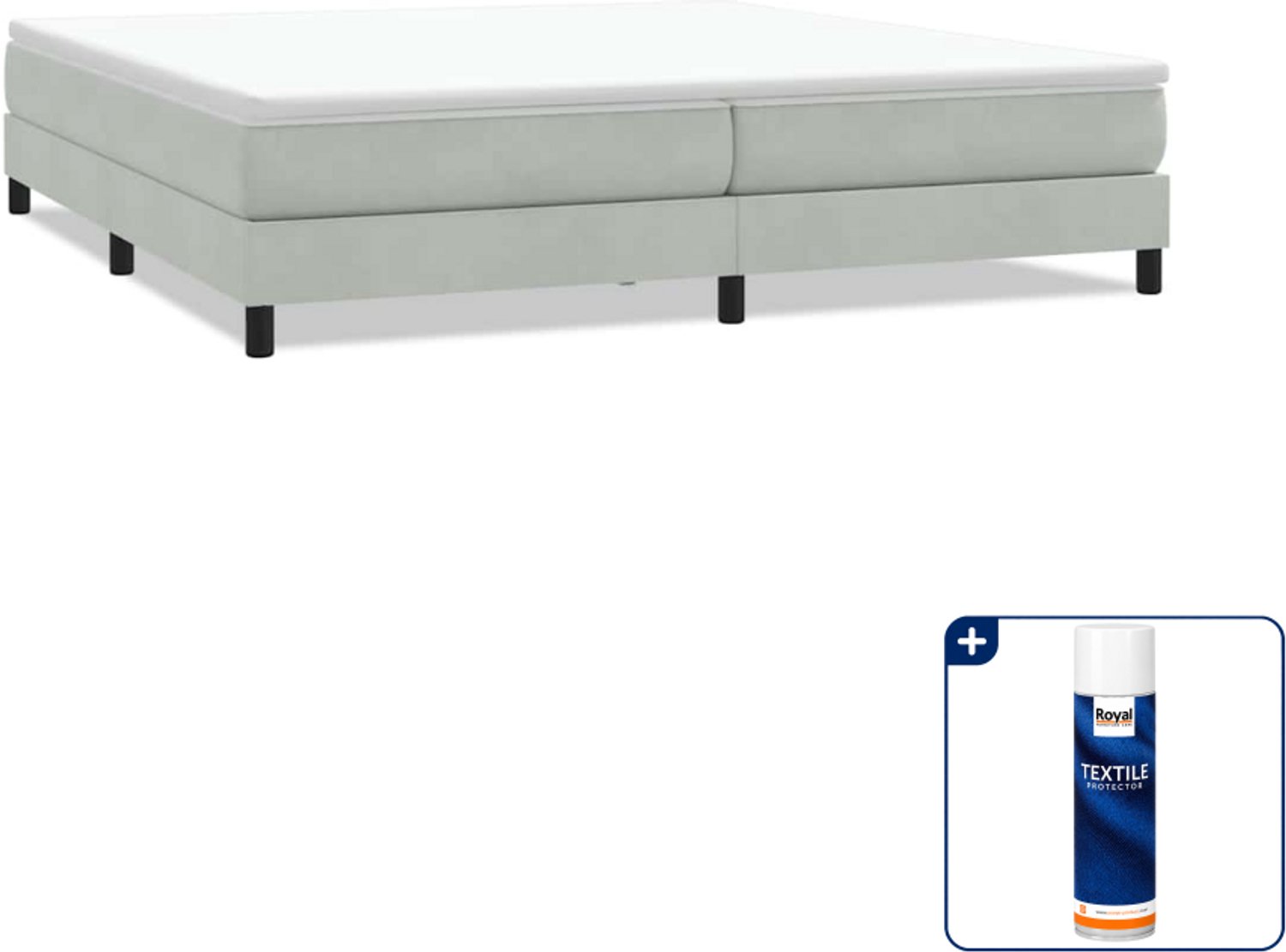 vidaXL boxspring - 200 x 210 cm - fluweel - lichtgrijs - Inclusief textielbeschermer 500 ml