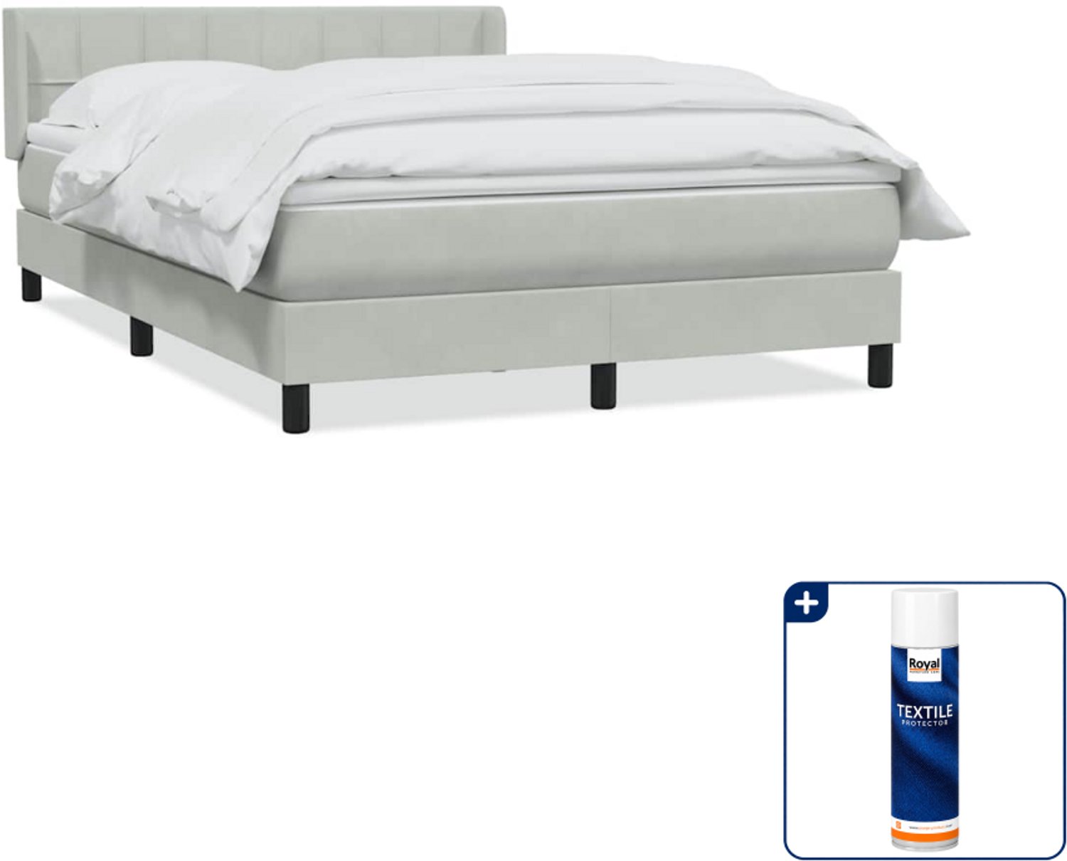 vidaXL Boxspring Queensize - 160 x 210 cm - fluweel - lichtgrijs - Inclusief textielbeschermer 500 ml