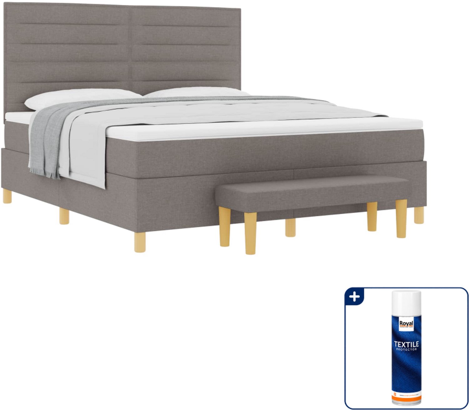 vidaXL Kingsize boxspring met matras en bank - 180 x 200 cm - taupe - Inclusief textielbeschermer 500 ml Grijs