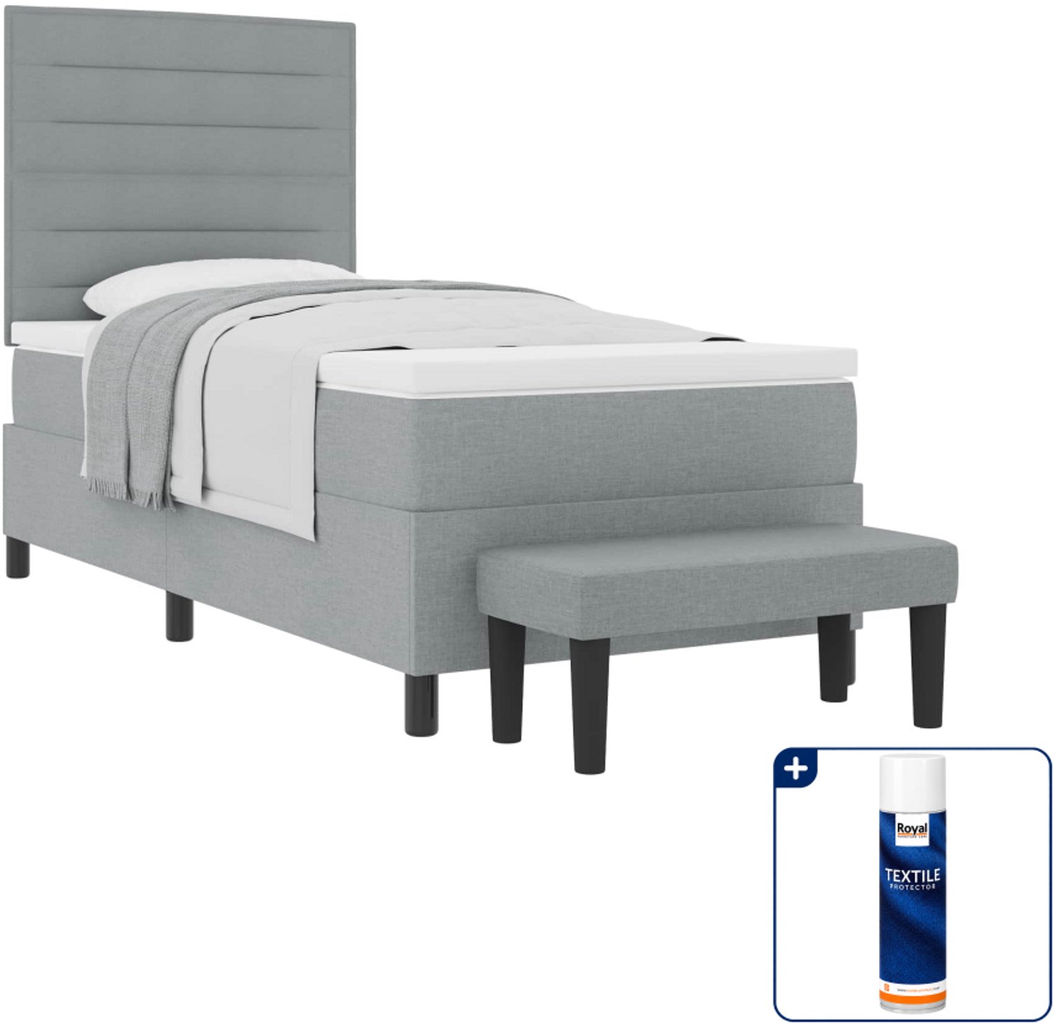 vidaXL boxspringbed - 100 x 200 cm - stof - lichtgrijs - Inclusief textielbeschermer 500 ml