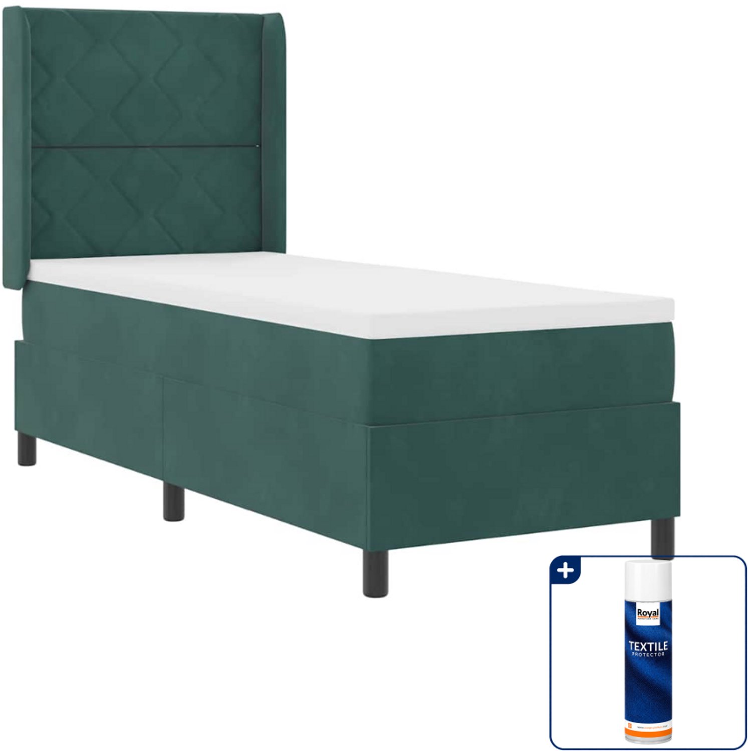 vidaXL boxspringbed - 80 x 200 cm - fluweel - donkergroen - Inclusief textielbeschermer 500 ml