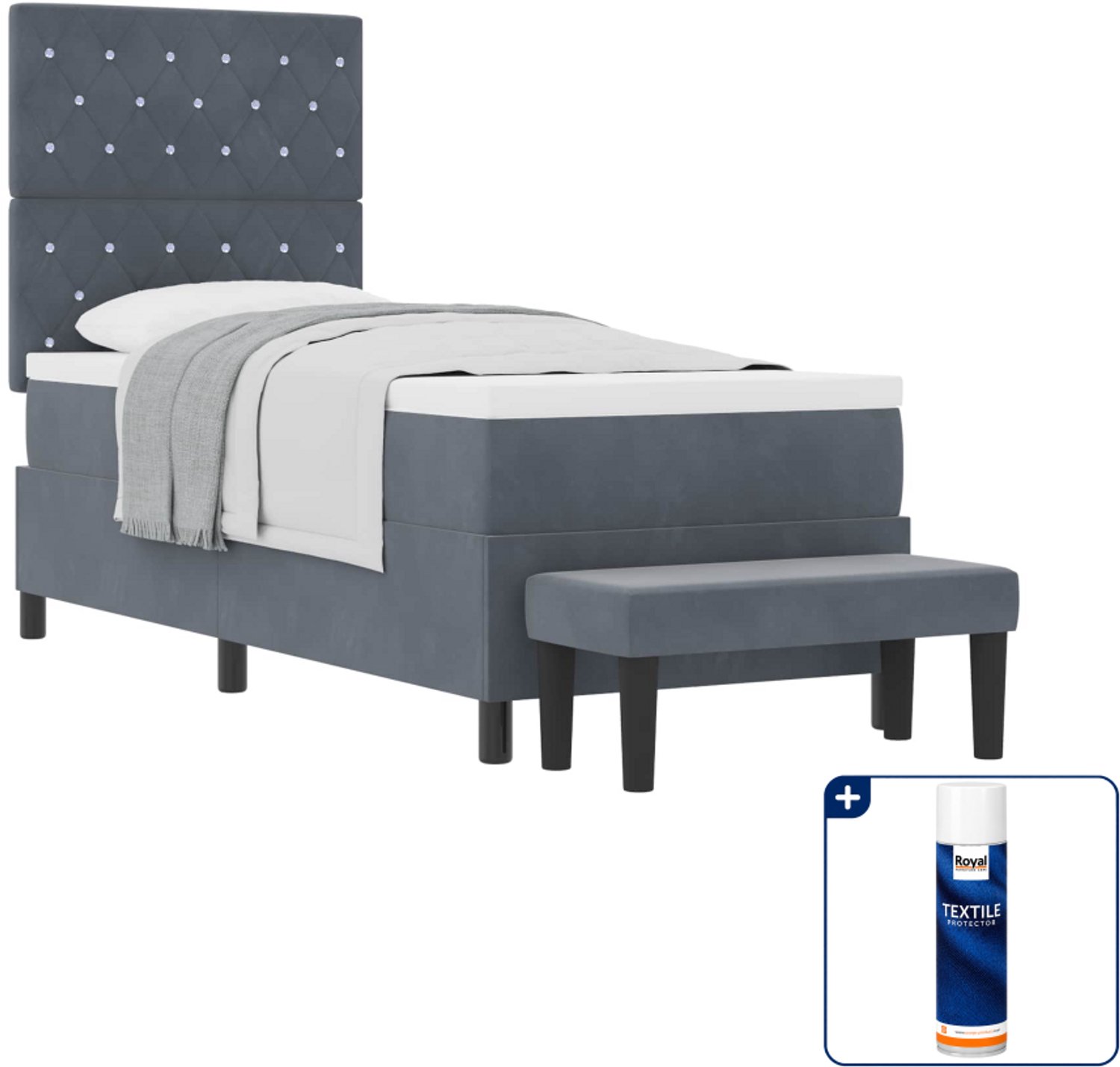 vidaXL boxspring - 200 x 80 cm - fluweel - donkergrijs - Inclusief textielbeschermer 500 ml