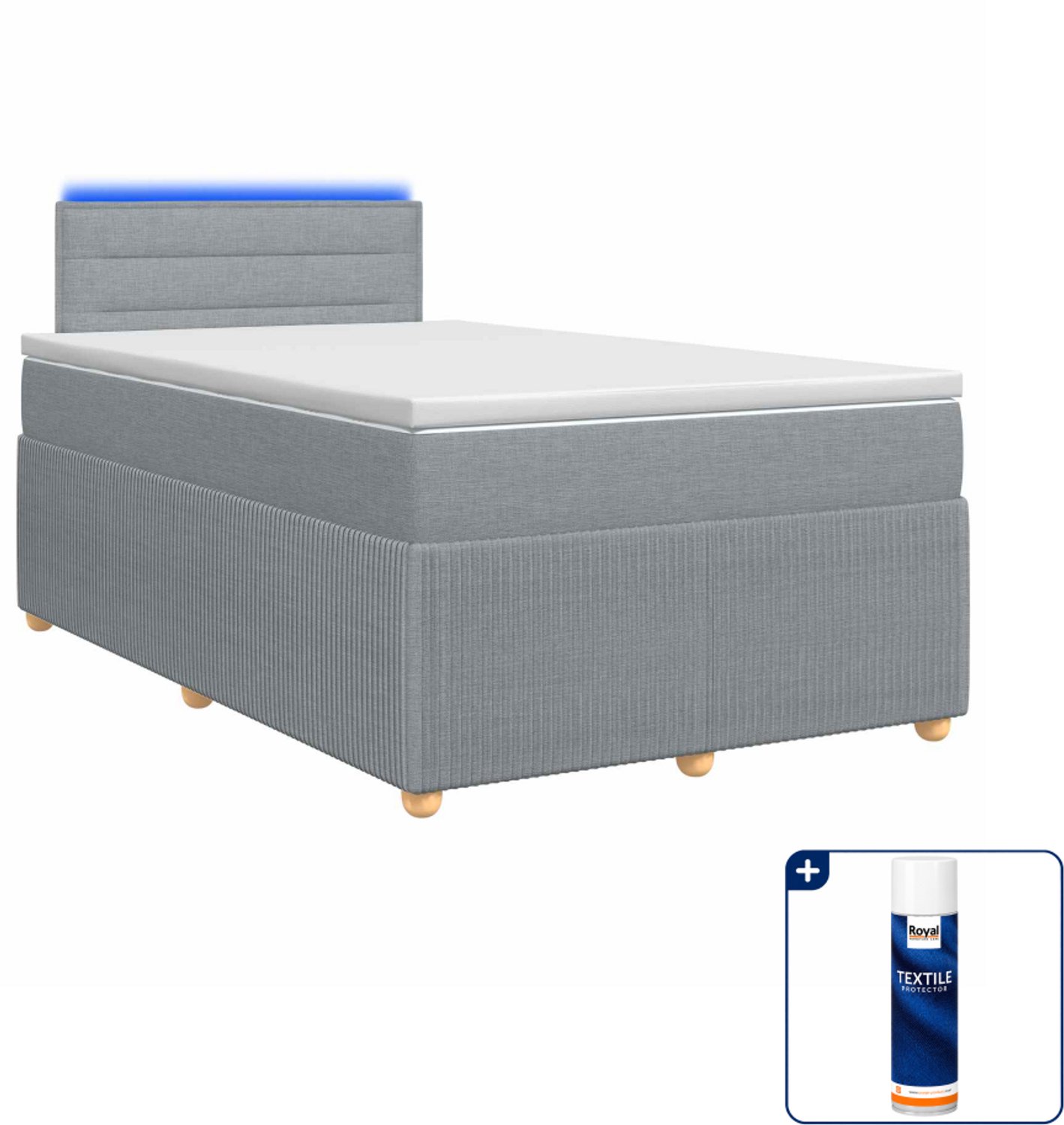 vidaXL Boxspringbed met matras - 120 x 190 cm - stof - lichtgrijs - Inclusief textielbeschermer 500 ml