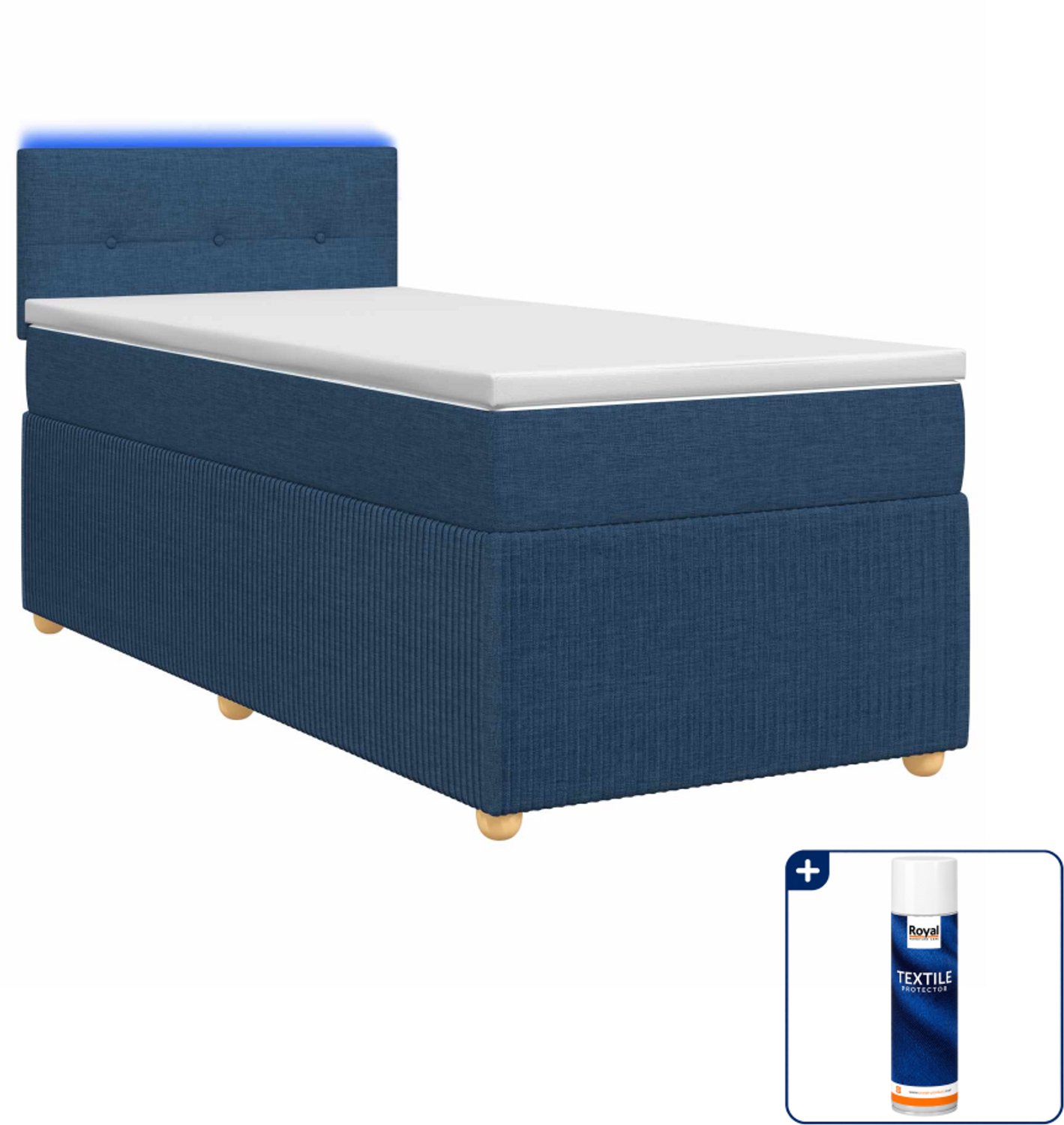 vidaXL boxspringbed 90 x 200 cm - blauw - Inclusief textielbeschermer 500 ml