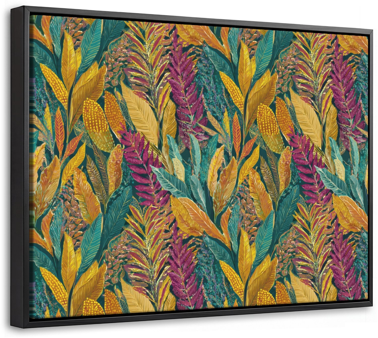 Canvas Schilderij met Baklijst 40x30cm - Tropische - Botanisch - Patroon - Kleurrijk - Exotisch - Muurdecoratie woonkamer - Slaapkamer decoratie - Kamer accessoires - Schilderijen op canvas met lijst