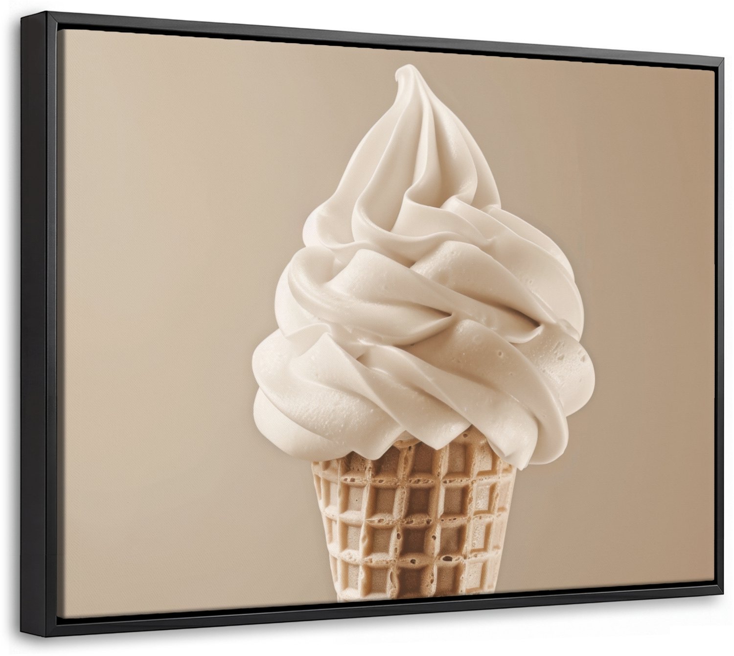 Canvas Schilderij met Baklijst 40x30cm - IJs - Softijs - Romig - Hoorntje - Beige - Muurdecoratie woonkamer - Slaapkamer decoratie - Kamer accessoires - Schilderijen op canvas met lijst