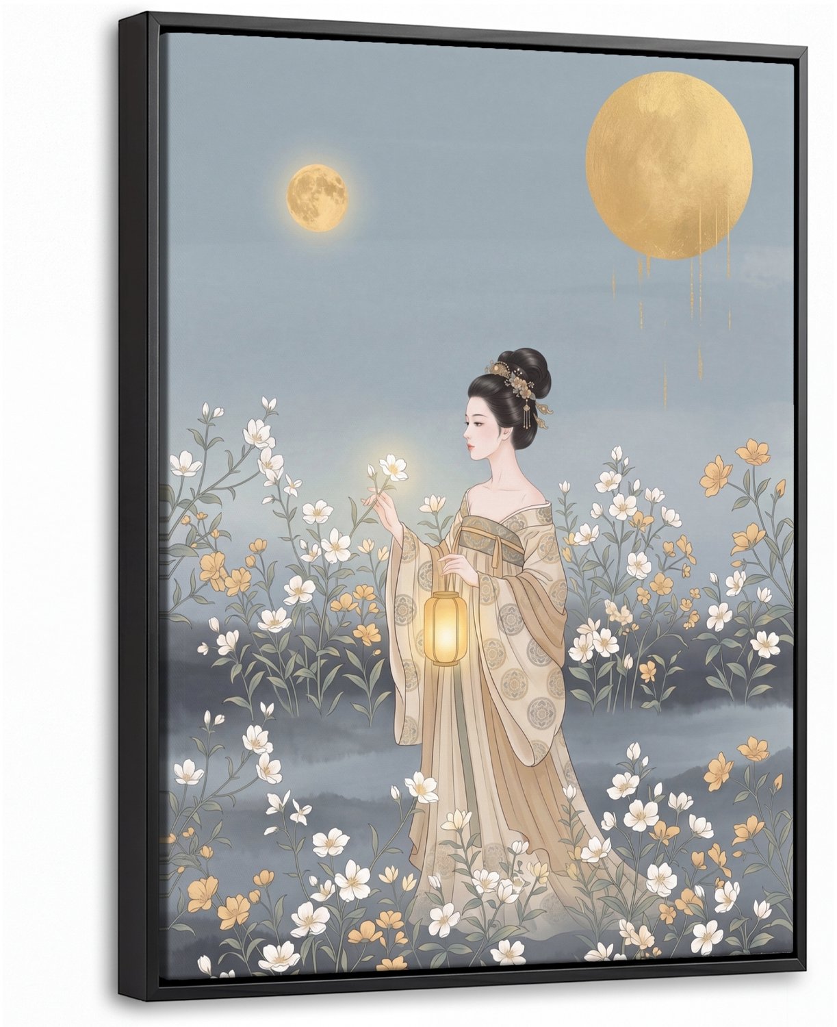 Canvas Schilderij met Baklijst 30x40cm - Aziatisch - Vrouw - Kimono - Muurdecoratie woonkamer - Slaapkamer decoratie - Kamer accessoires - Schilderijen op canvas met lijst
