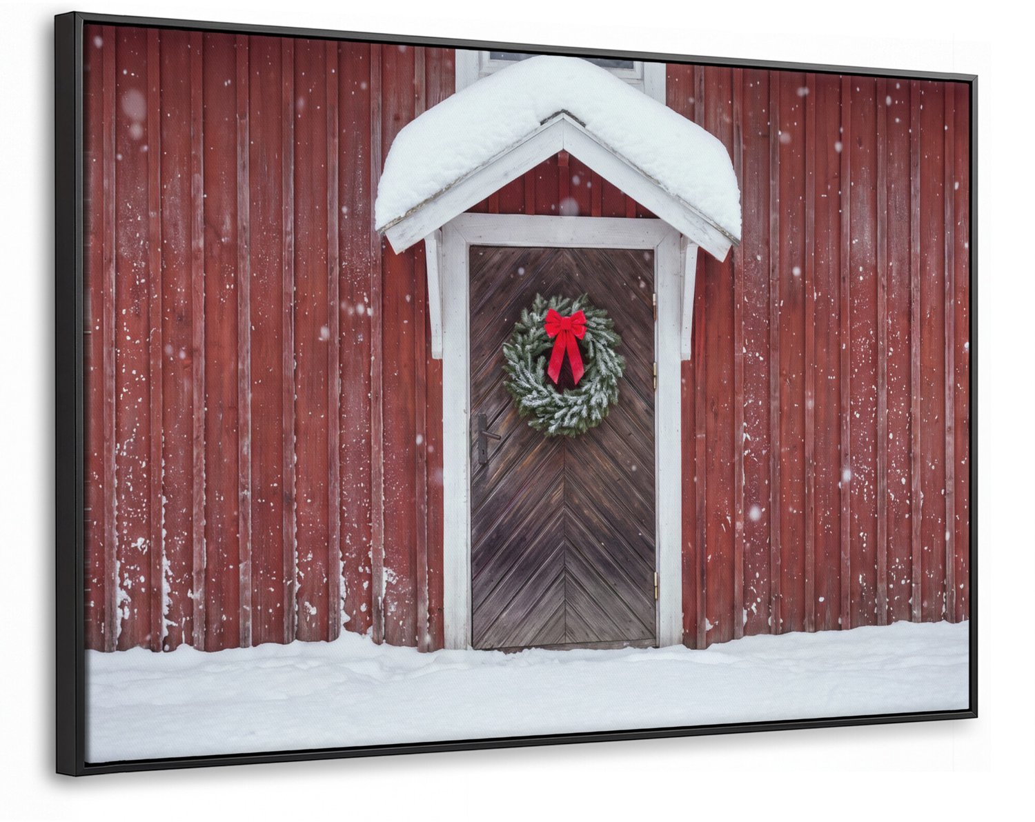 Canvas Schilderij met Baklijst XXL Canvas Schilderij met Baklijst 120x80cm - Deur - Kerstkrans - Winter - Muurdecoratie woonkamer - Slaapkamer decoratie - Kamer accessoires - Schilderijen op canvas met lijst groot