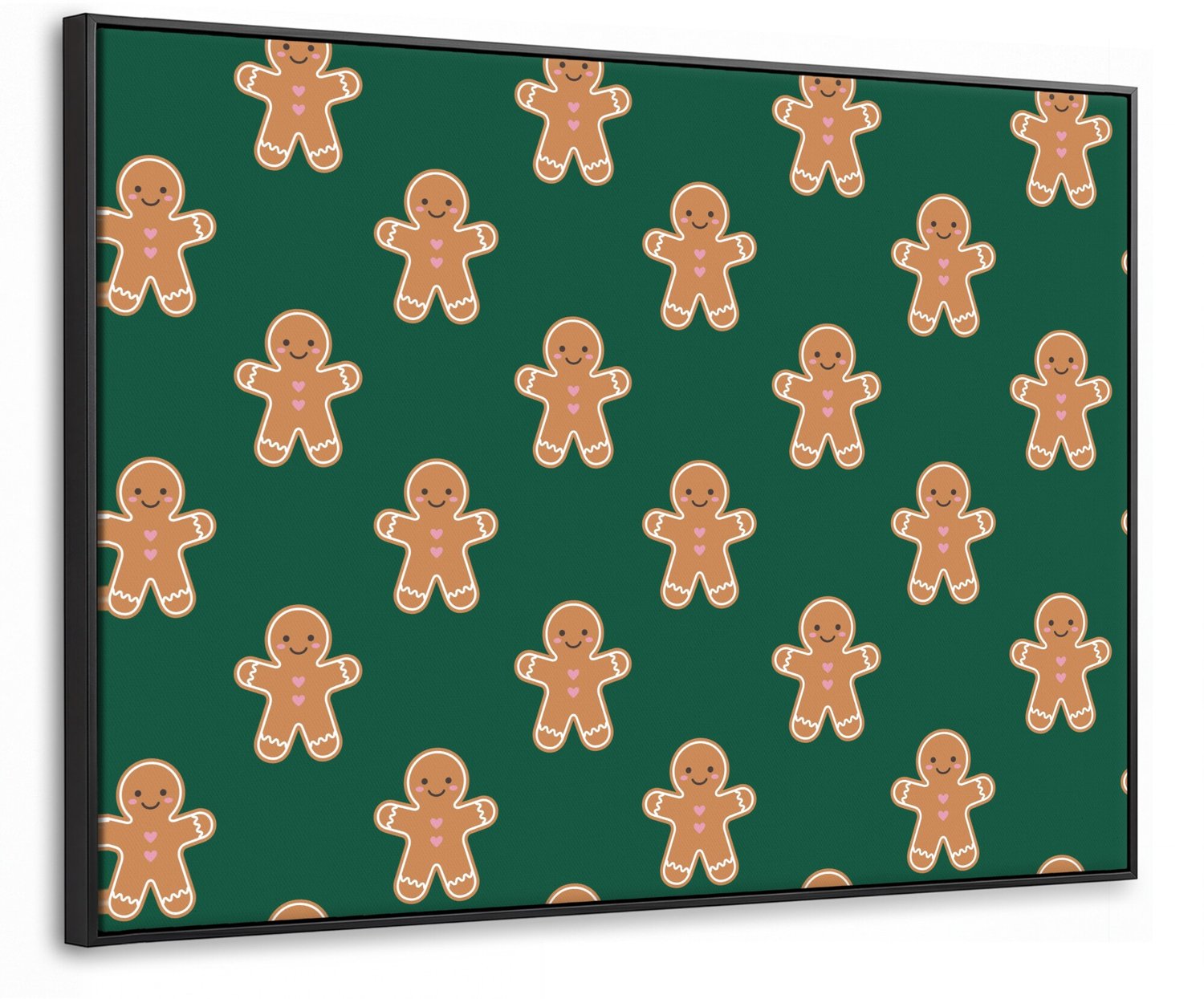 Canvas Schilderij met Baklijst 70x50cm - Peperkoek - Kerst - Groen - Muurdecoratie woonkamer - Slaapkamer decoratie - Kamer accessoires - Schilderijen op canvas met lijst