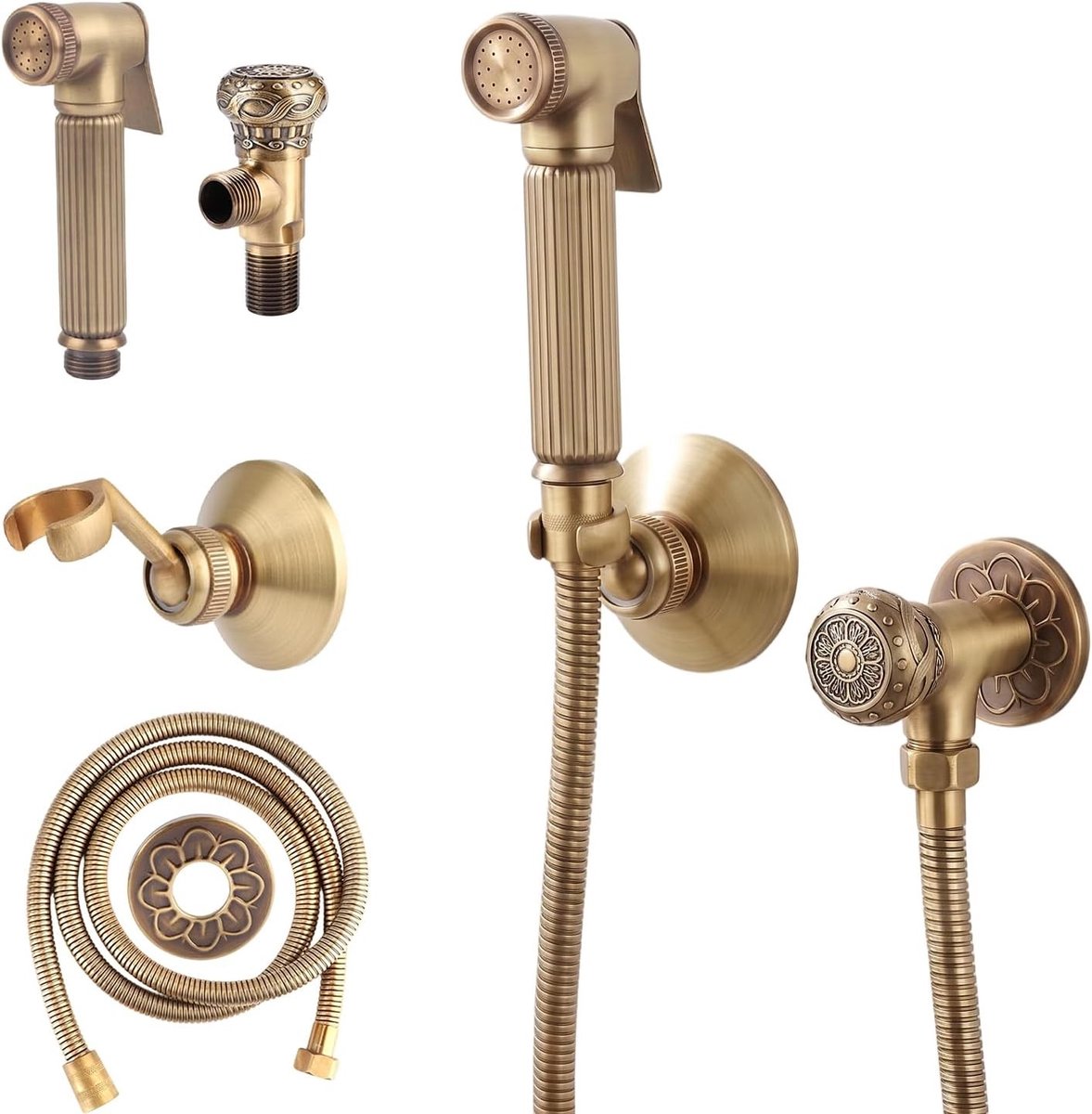 Handheld Bidet Sprayer Set voor Badkamer, Vintage Messing Douchekop met Slang en Beugel voor Toilet en Huisdieren