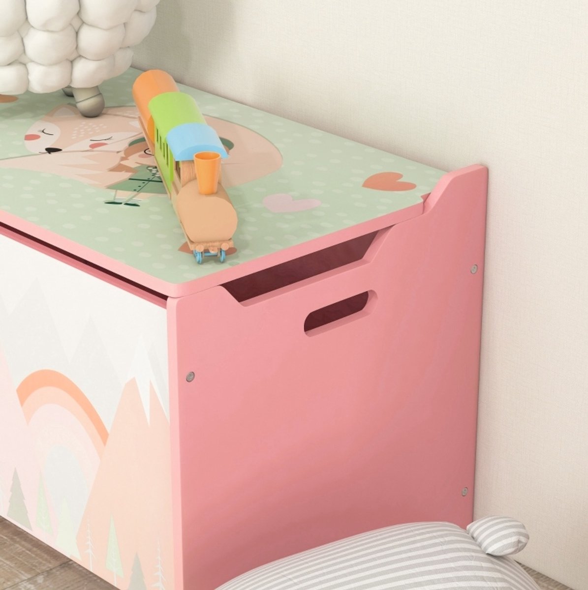 MODFU - Speelgoedkist - Veiligheidsscharnier - Roze - Hout