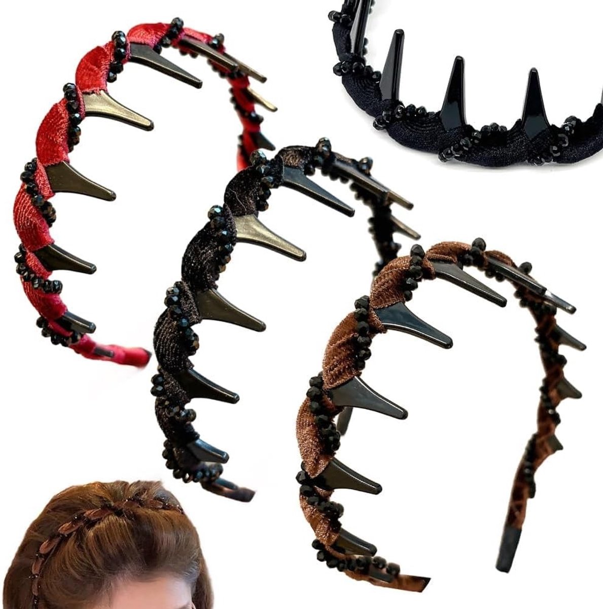 Set van 3 Vintage Haarbanden met Kunststof Parels en Tanden voor Vrouwen en Meisjes, Perfect voor Feestjes of Dagelijks Gebruik