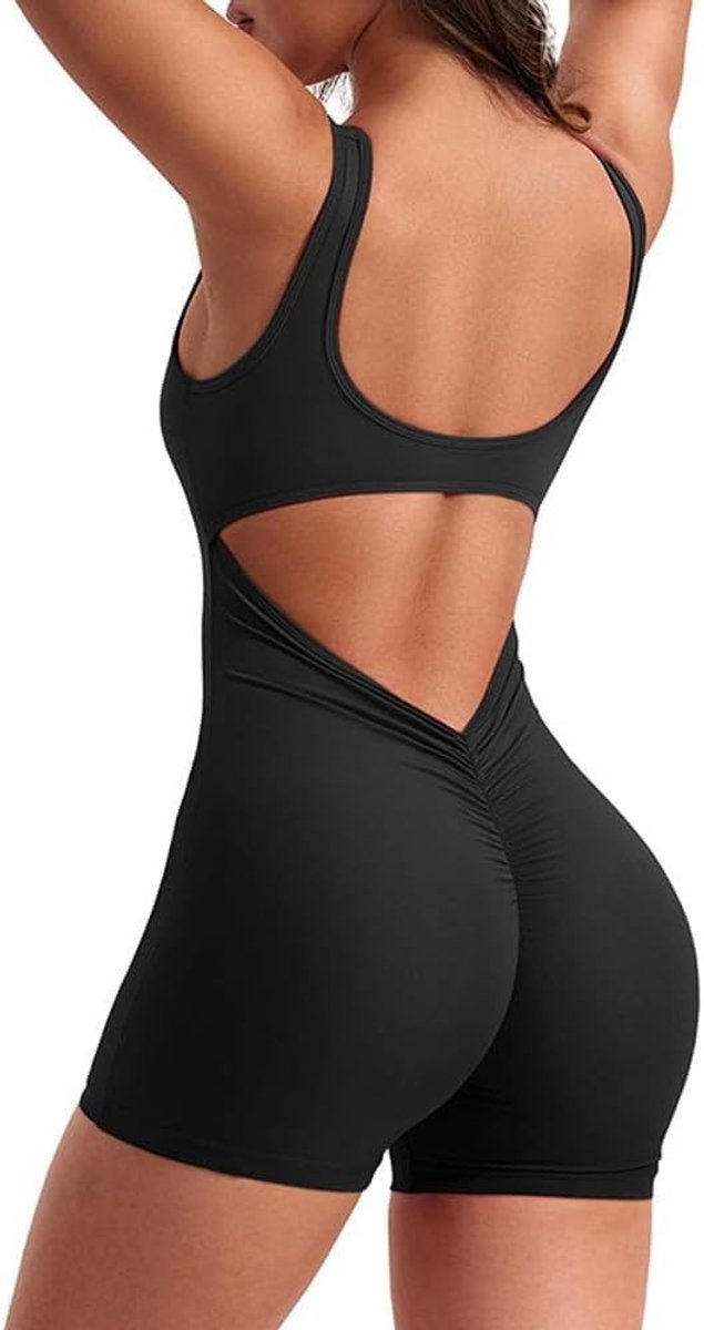 Korte Mouwloze Jumpsuit voor Dames met U-Hals - Sportieve en Elegante Outfit voor Fitness, Yoga en Casual Gebruik