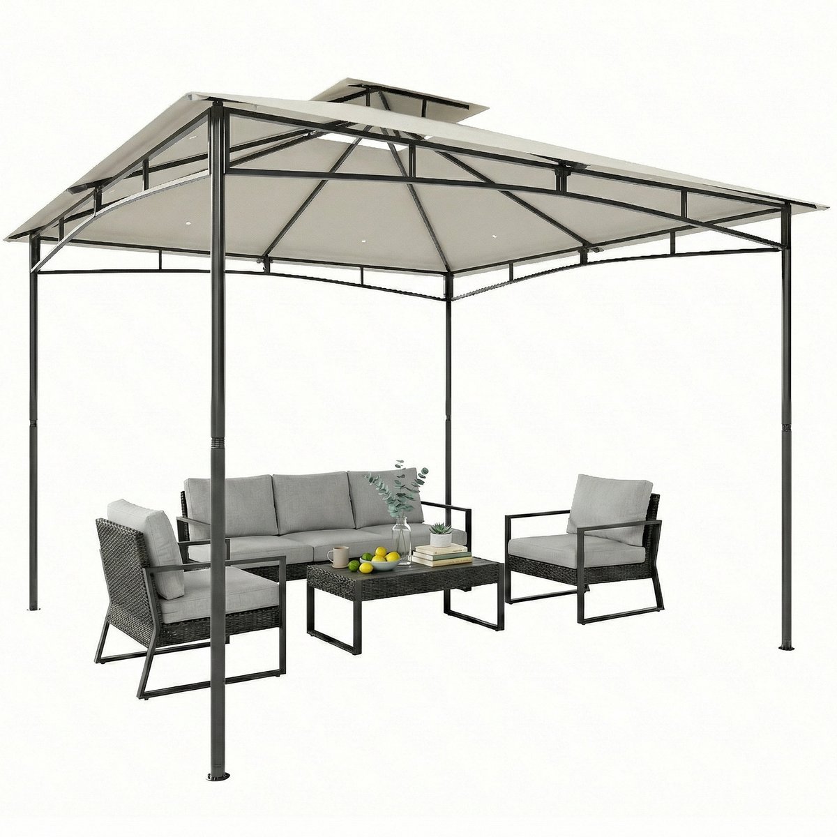 Outsunny Gazebo-Polyester, Metall-300L x 300B x 285H cm-Cremeweiß