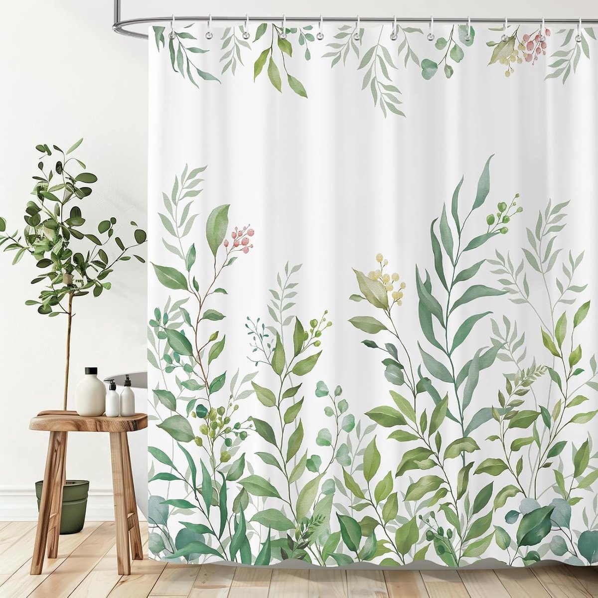 Groene Eucalyptus Bladeren Douchegordijn, Waterdicht en Schimmelbestendig Polyester, 180x180cm met 12 Haakjes voor Badkamerdecoratie