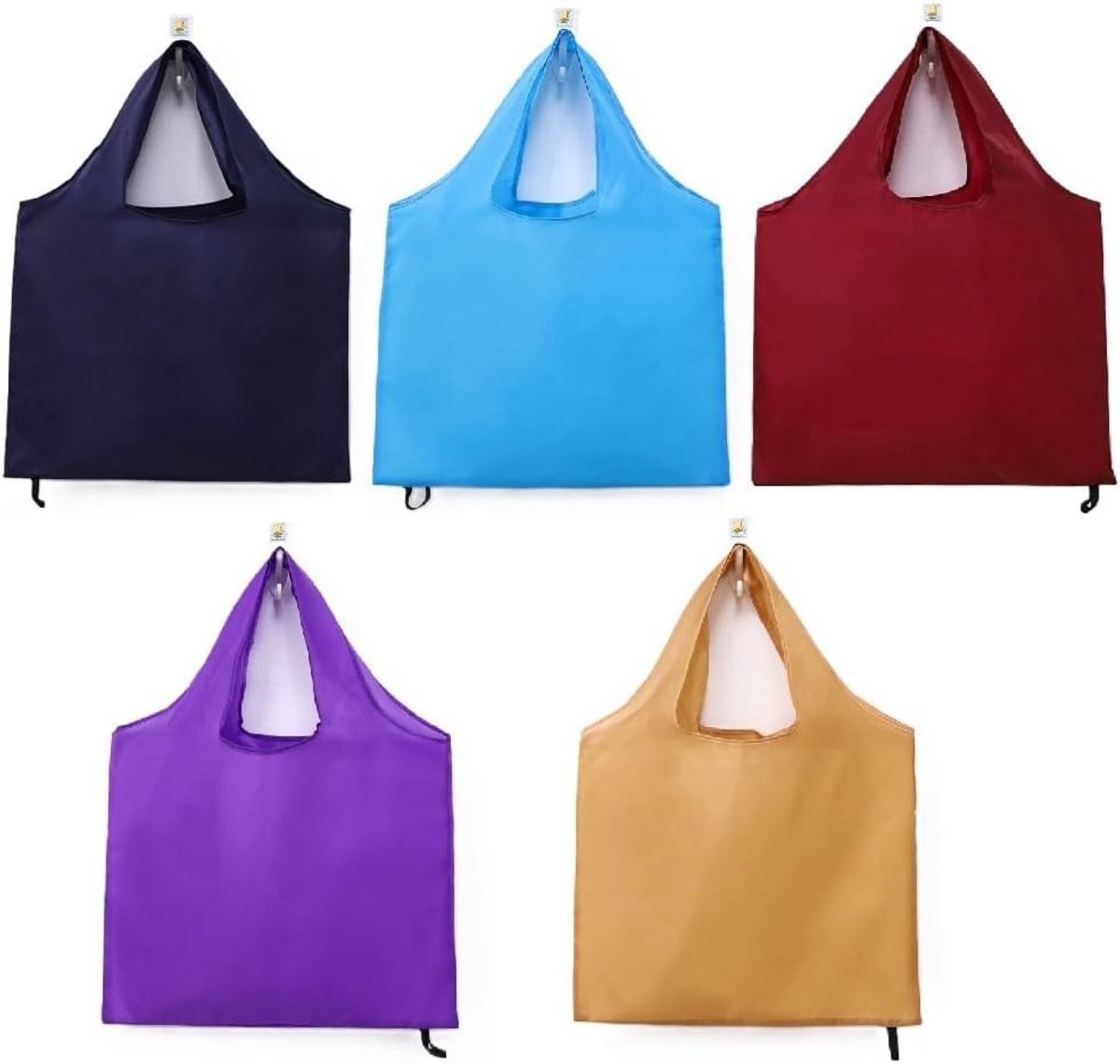 Set van 5 Vouwbare Herbruikbare Winkeltassen Lichtgewicht voor Boodschappen en Reizen in Diverse Kleuren