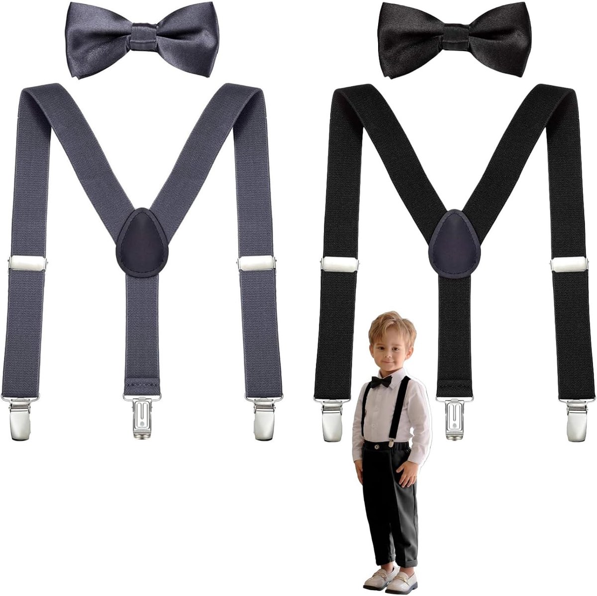 Verstelbare Y-braces voor kinderen met elastische strik, zwart, ideaal voor feesten en speciale gelegenheden