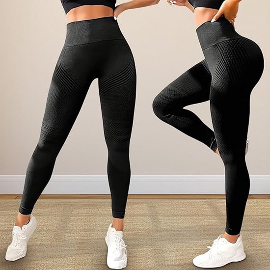 Deze compressielegging voor dames heeft een anti-cellulitiswerking, 3D-technologie, een hoge taille. De legging is ontworpen om je figuur te vormen en is geschikt voor hardlopen, fitness en yoga - Donkergrijs XXL. — afbeelding 5