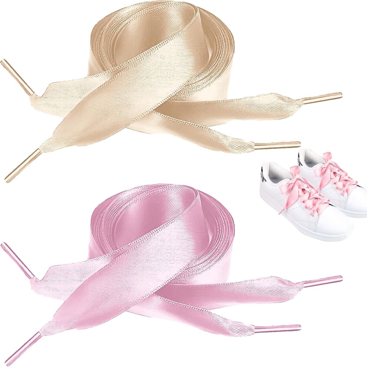 2 Paar Satijnen Veters, Platte Satijnen Lussen, Zachte Zijden Veters, Brede Ribbons voor Sport- en Casual Schoenen