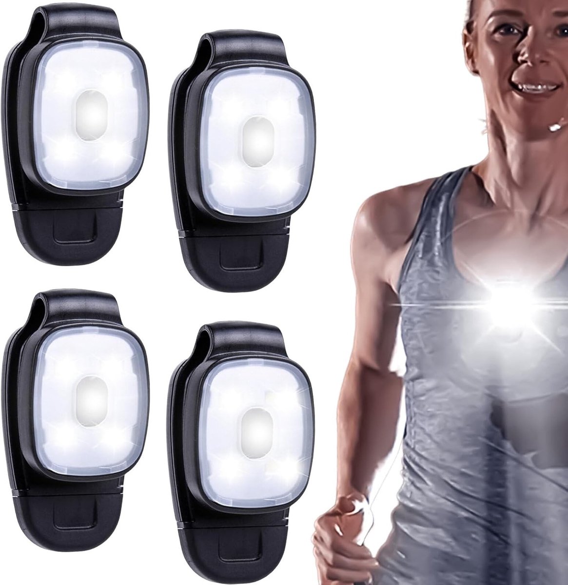 4 Stuks Oplaadbare LED Clip Lampen voor Buiten, Mini Hoofdlamp, Ideaal voor Hardlopen, Kamperen en Wandelen