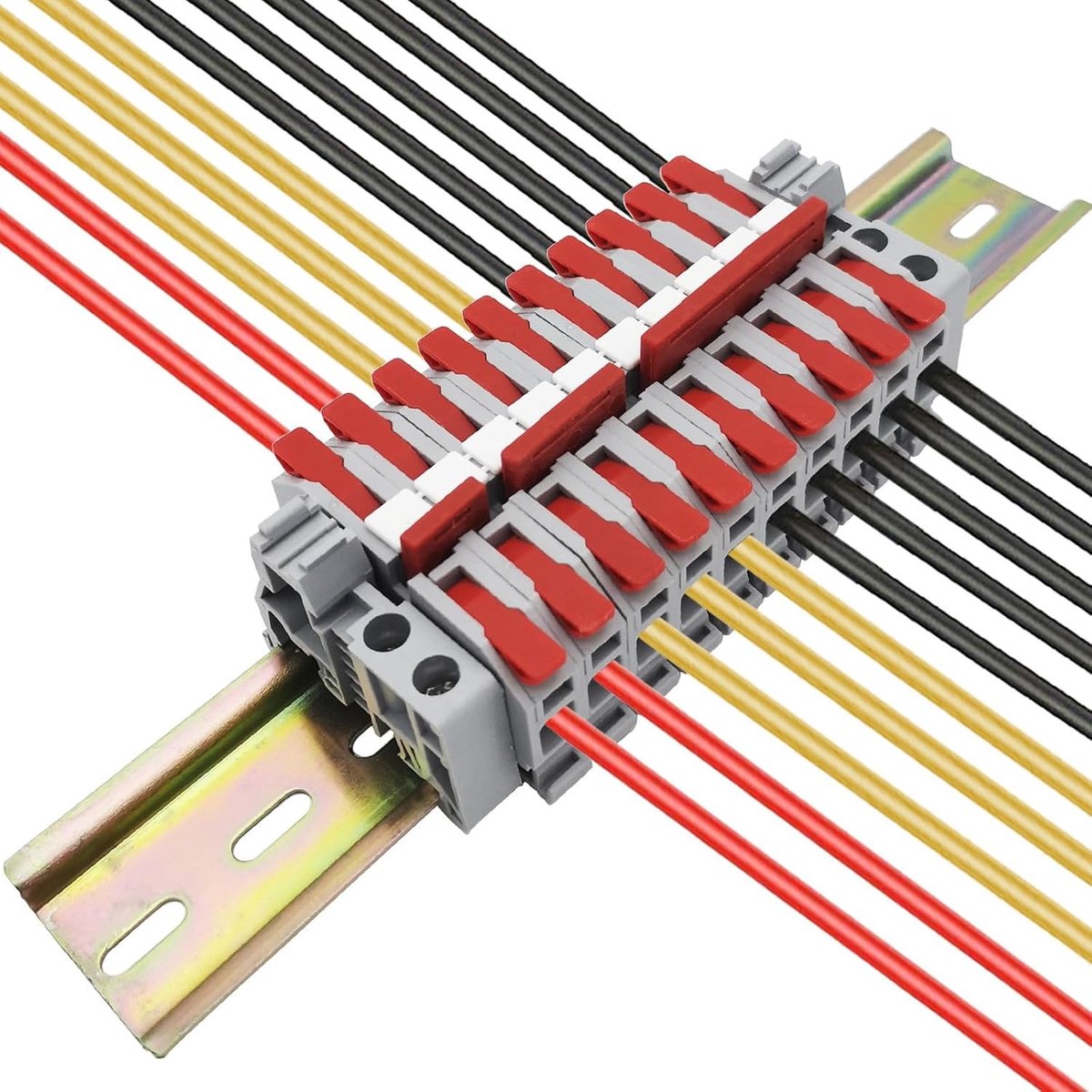 Din Rail Terminal Kit - 10 Stuks Snelle Elektrische Verbinders (Rood) met Markeerband, Verbindingstape en Vaste Module voor Efficiënte Installatie
