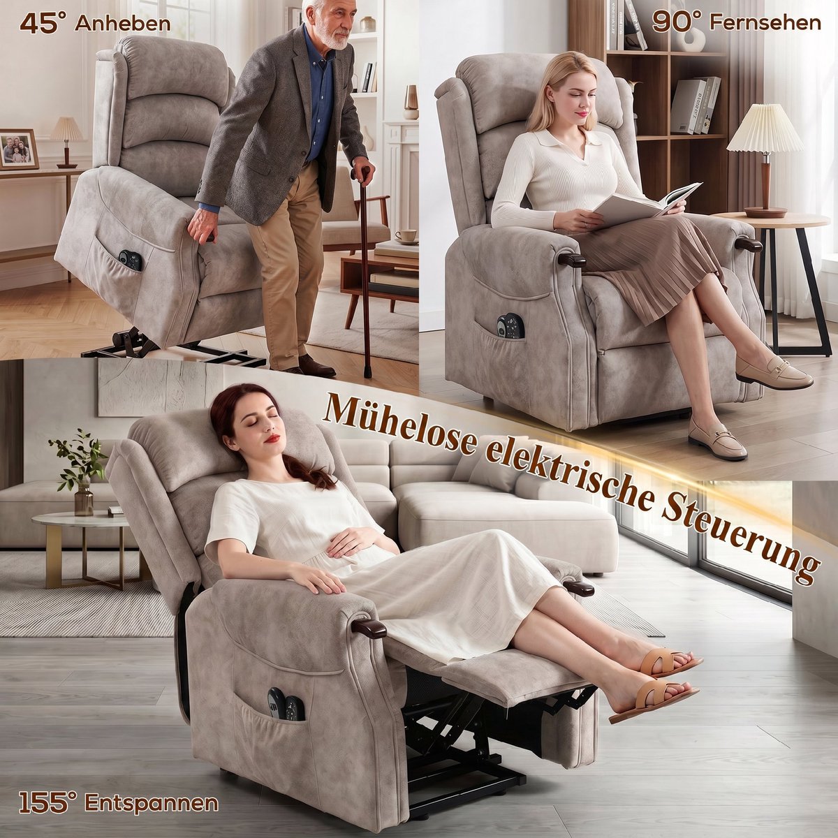 HOMCOM elektrische sta-op relaxfauteuil met massage en verwarming - Tv-fauteuil, relaxstoel, sta-op-stoel - Lichtgrijs – foto 5