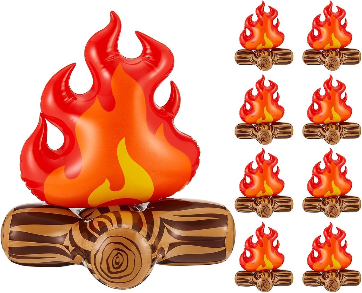 9 Stuks Opblaasbare Kampvuurdecoratie - 30cm Realistische Vuurkorf Look - PVC - Originele Decoratie voor Themafeesten, Tuin & Binnen - Eenvoudig op te Blazen - Herbruikbaar - Stevig & Duurzaam - Rood