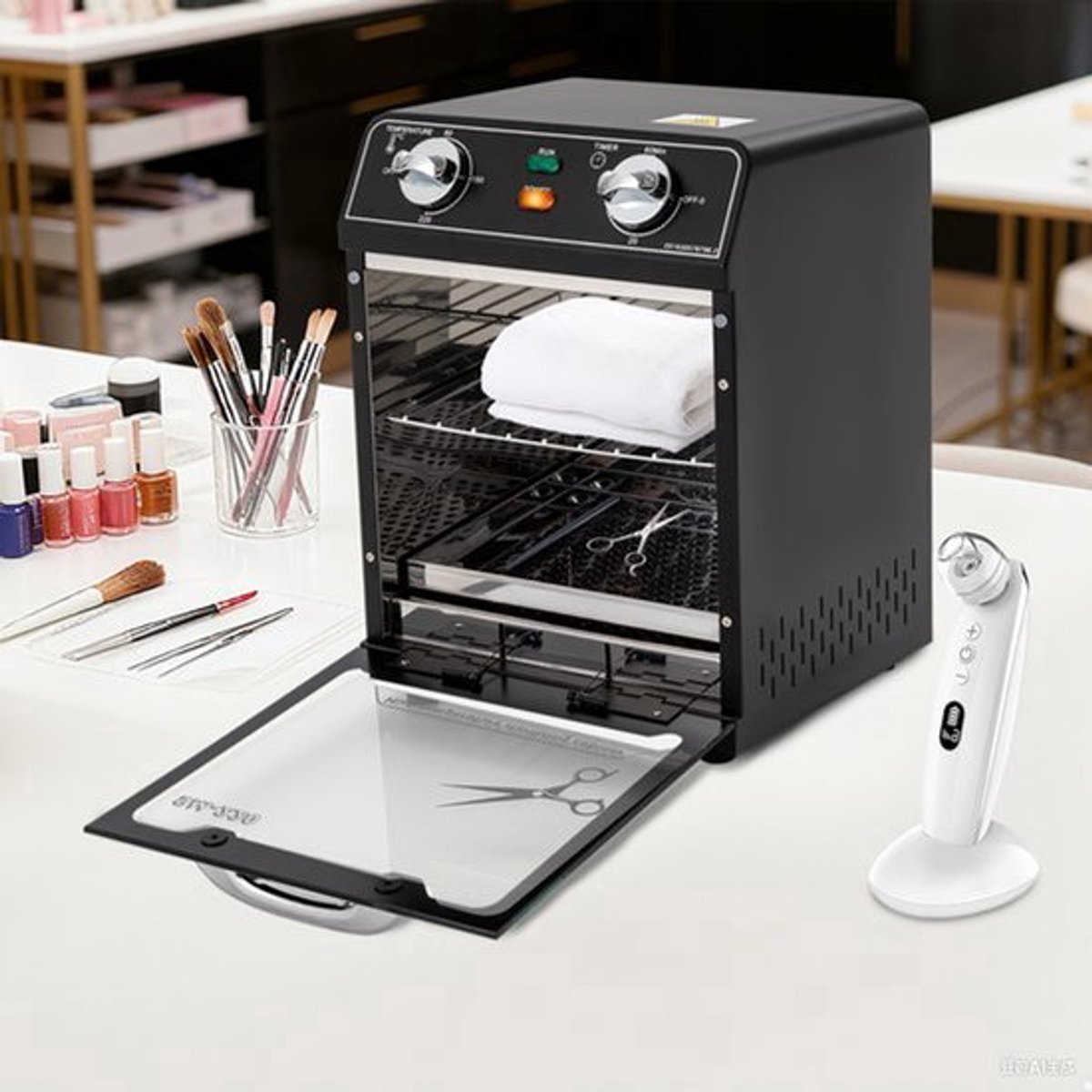 Hittesterilisator Droog - 8L Capaciteit - 600 W Vermogen - RVS En Ijzer - Zwart - Voor Nagelsalon En Voetverzorging