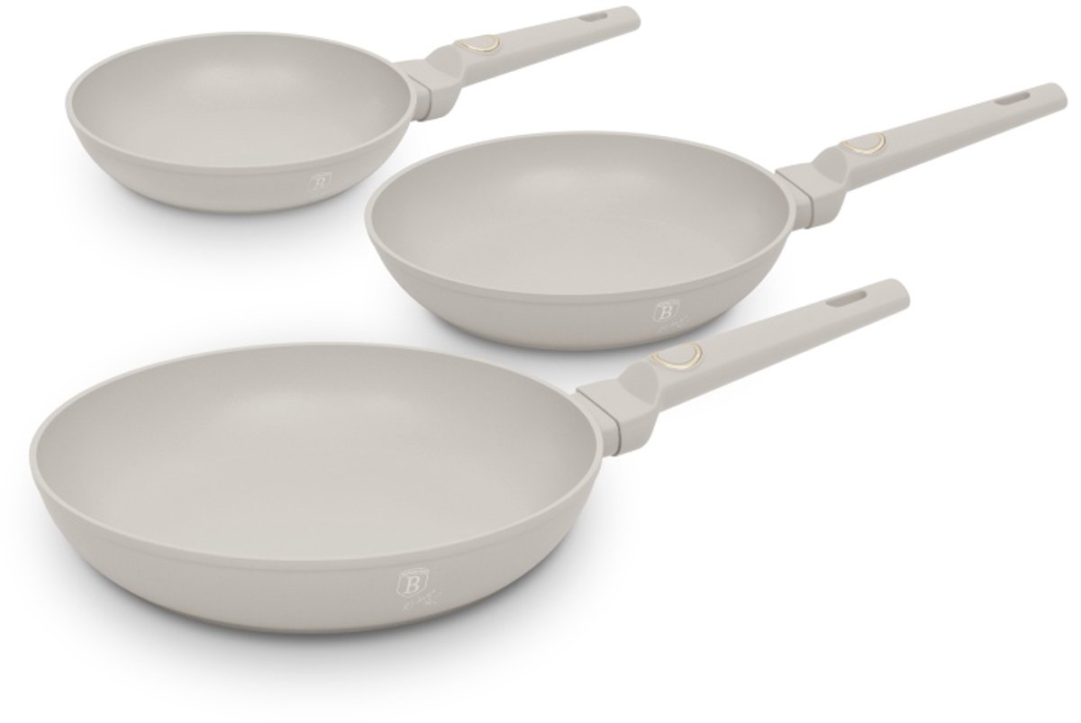 Berlinger Haus Koekenpannenset Mat Crème 3-Delig - ø 20, 24 & 28 cm - geschikt voor alle warmtebronnen - standaard anti-aanbaklaag