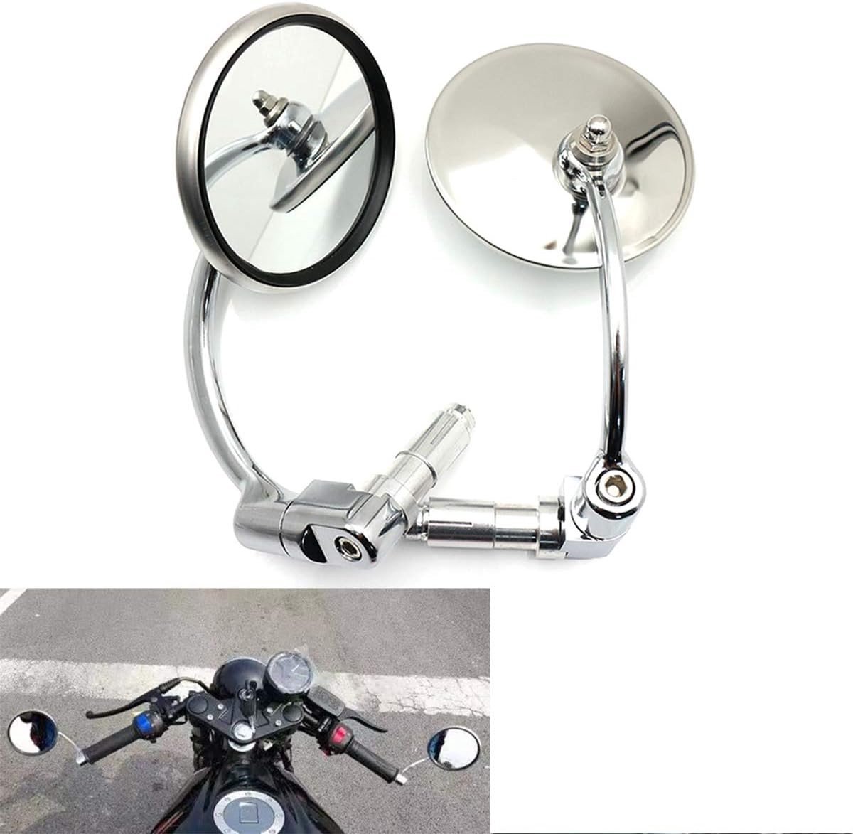 Ronde Chromen Achteruitkijkspiegel voor Motorfietsen, Choppers en Scooters - Handlebar End Mirror voor Verbeterde Zichtbaarheid en Stijl