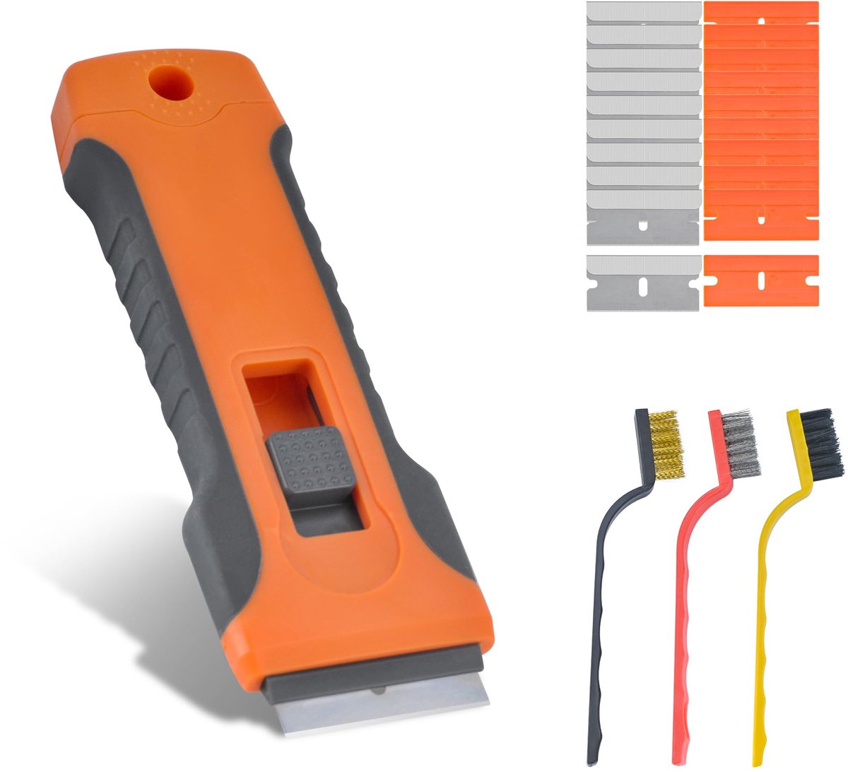 Glasschraper - Met opbergbox en 20 vervangingsmesjes - Voor kookplaten en glas - Oranje