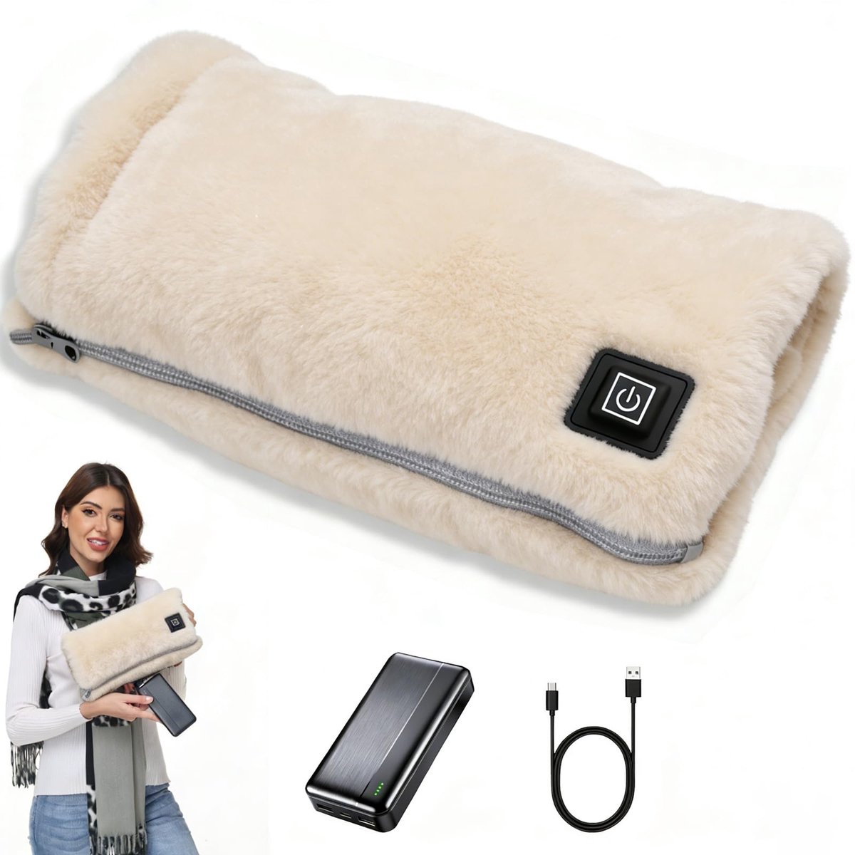 Elektrische Handwarmer - 10000mAh Accu USB Oplaadbaar met 3 Warmtestanden en Flanellen Materiaal - Voor Kinderwagen